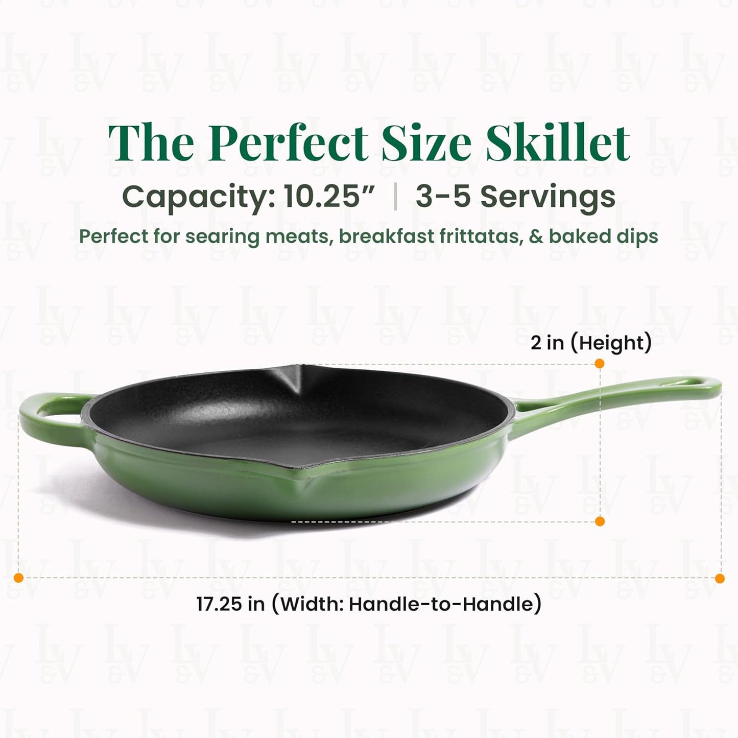 Larder & Vine Enameled Cast Iron Skillet | 10.25 inch Cast Iron Pan | Saute Pan with Pour Spouts | Enamel Coated Cast Iron Skillet | Compatible on All Cooktops & Oven Safe to 500° F | Okra
