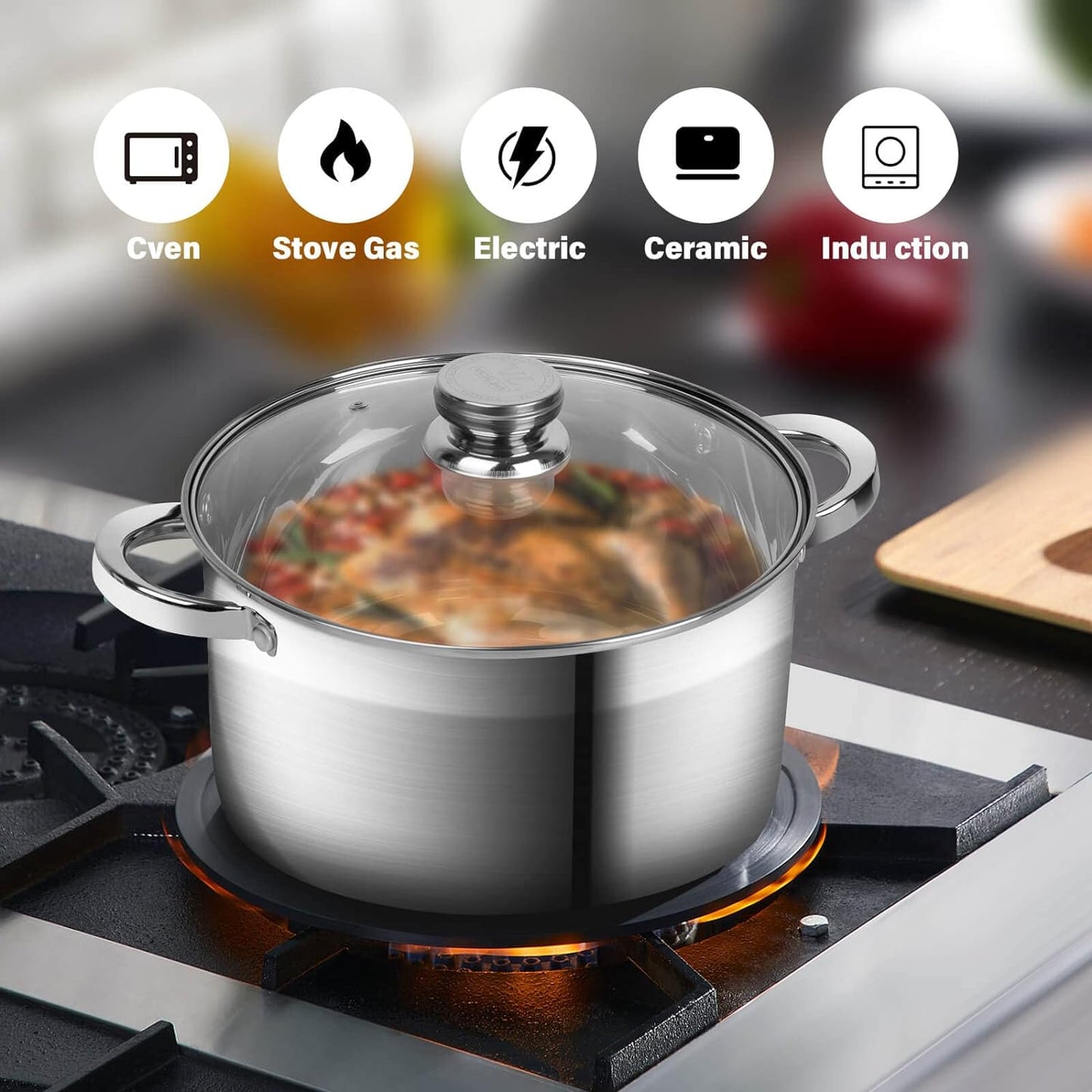 Stainless Steel Stockpot with Lid - 10 Quart Soup Pot for Induction Cooking