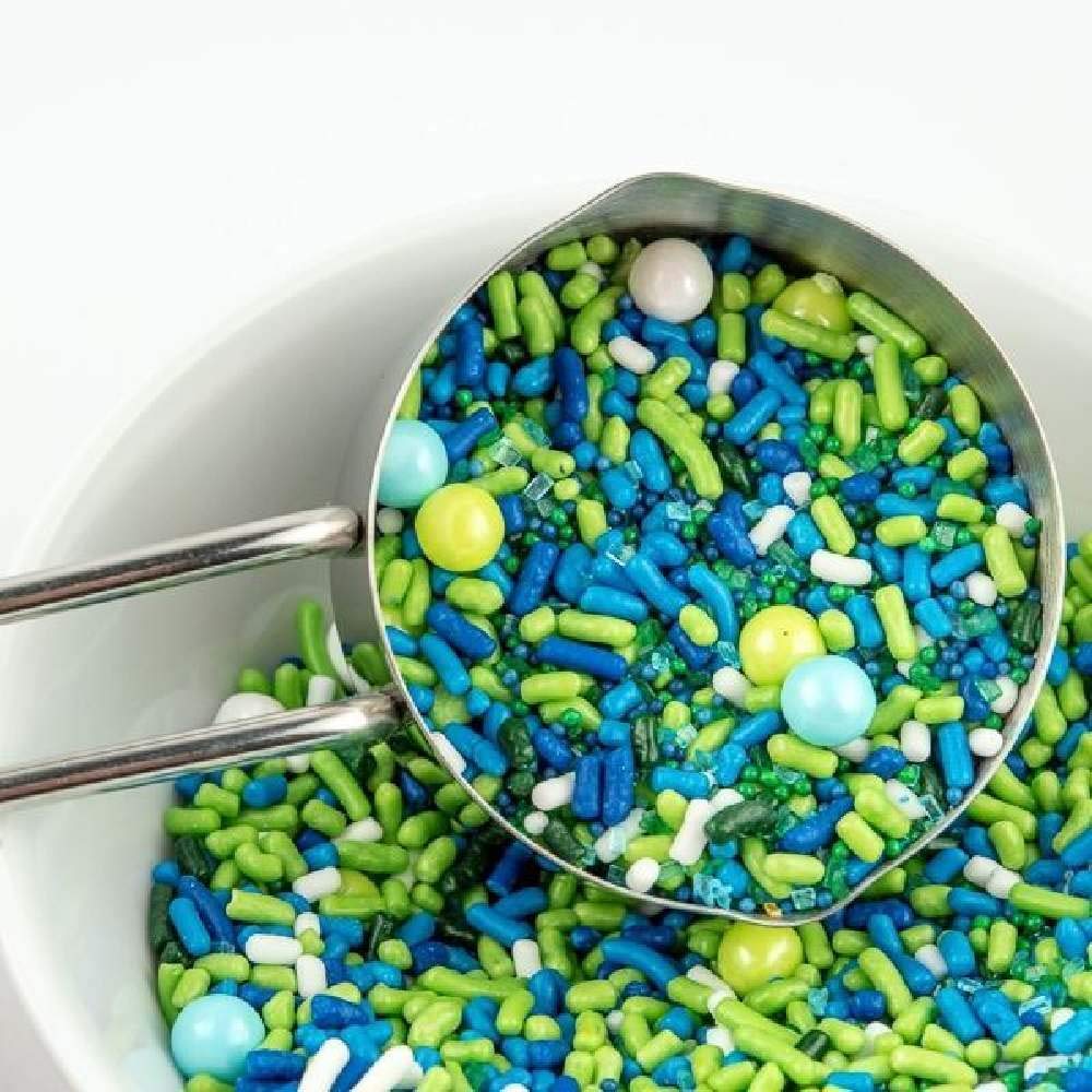 Sprinkles for Cake, Cookie, Cupcake Decorating, and Baking - Fancy Edible Cake Sprinkles and Toppings in Navy Jimmies, Green Nonpareils, Blue Sugar Crystal, and Lime Sugar Pearl for Donuts