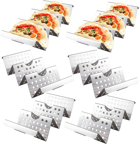 Taco Holders Set of 6 - Stainless Steel Taco Stand Rack Tray Style, Taco Rack Holds Up to 3, Oven Taco Holders Safe for Baking, Dishwasher and Grill Safe