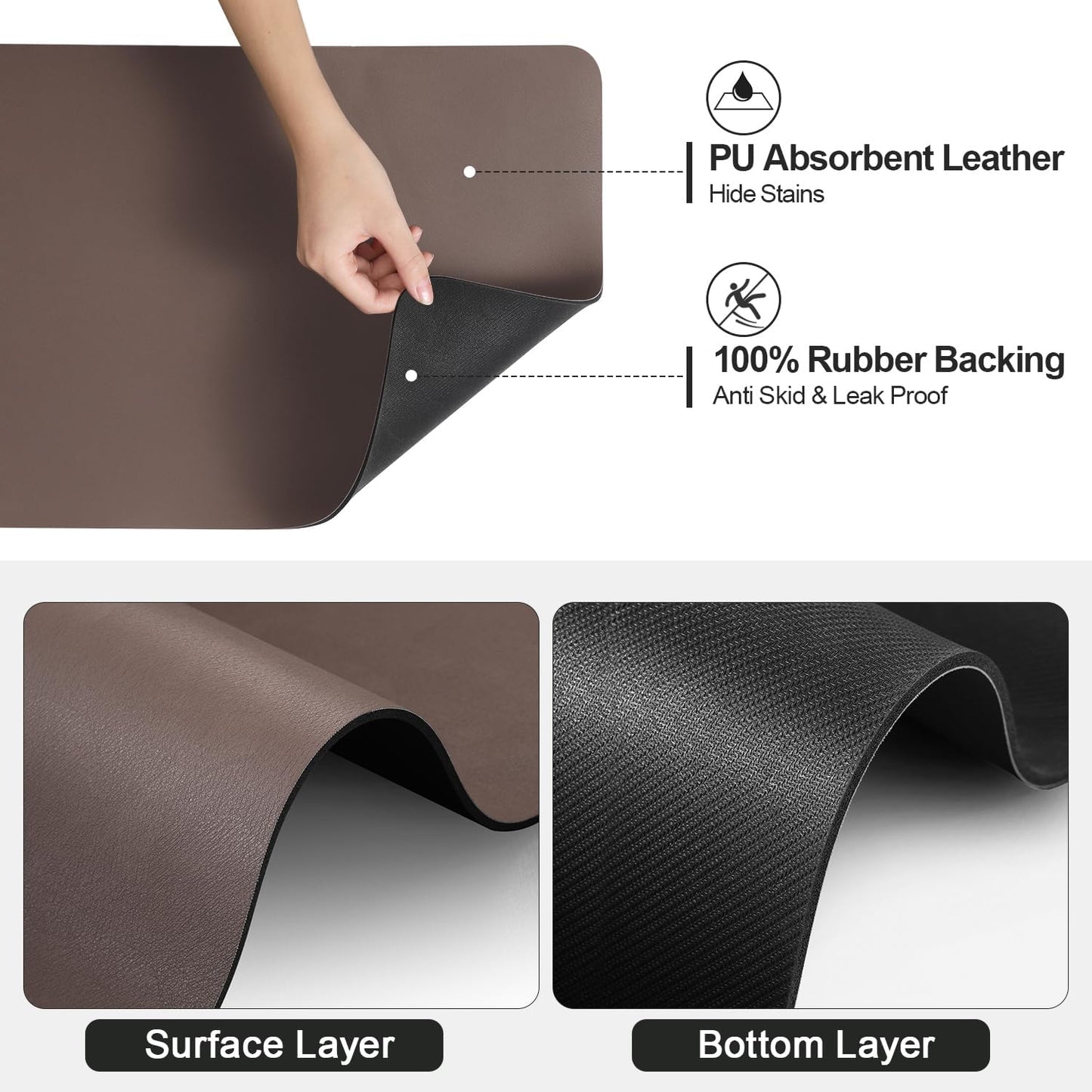 Dish Drying Mat for Kitchen Counter | Coffee Bar Mat for Countertops | Heat Resistant Drainer Mat with Non-slip Rubber Backed | Hide Stain Kitchen Absorbent Draining Mat | Brown 18"x24"