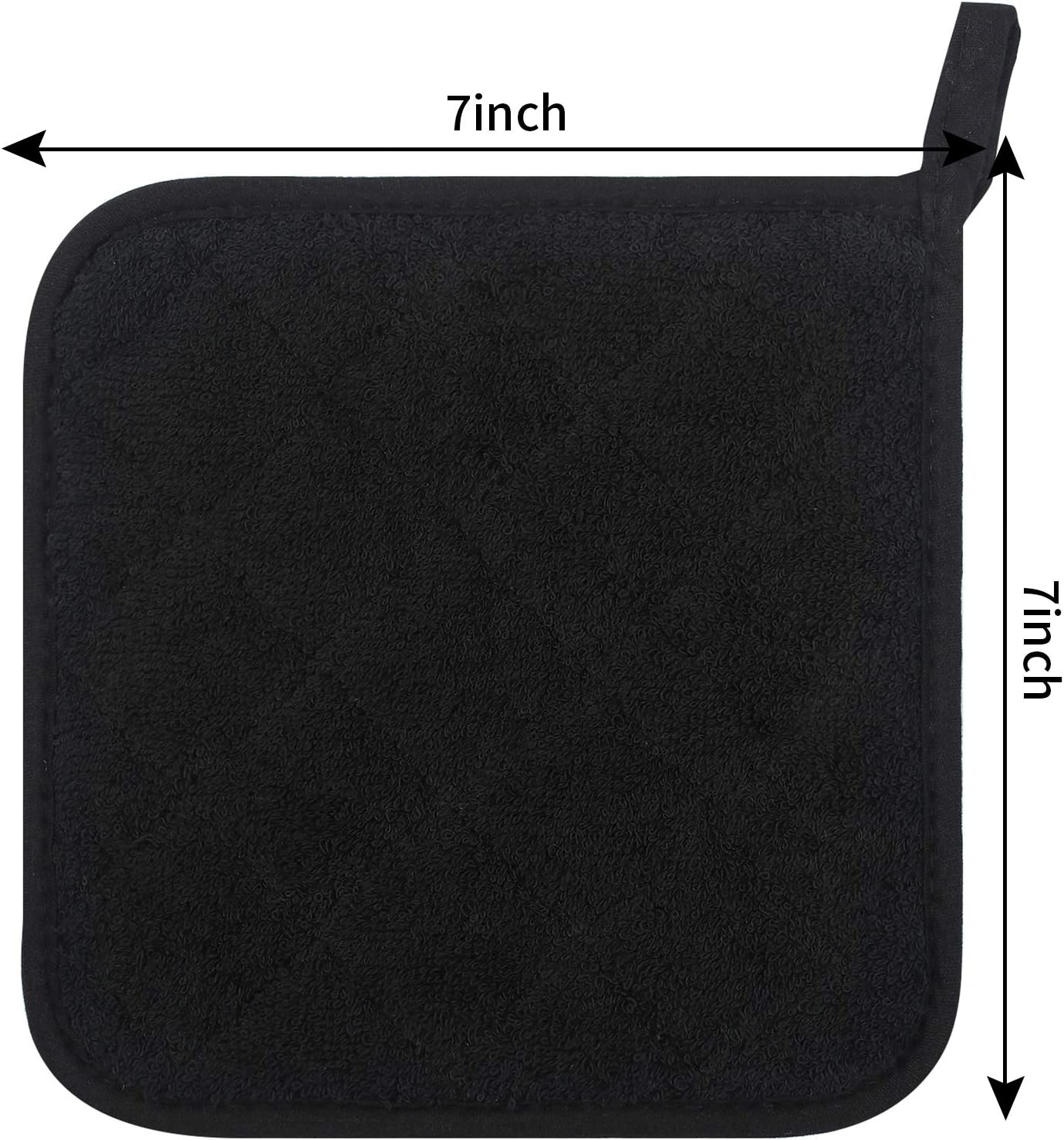 100% Cotton Kitchen Everyday Basic Terry Pot Holder Heat Resistant Coaster Potholder for Cooking and Baking Set of 5 Black