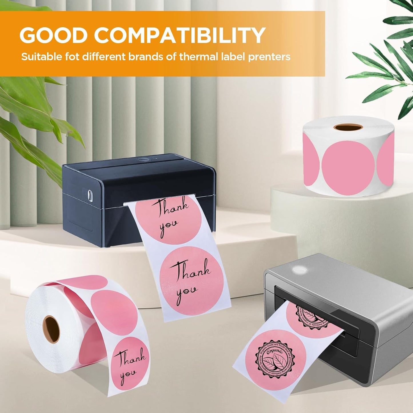 2 Inch Circle Thermal Sticker Labels, 2" Self-Adhesive Round Thermal Stickers for Business-750 Labels/1 Roll (Pink)