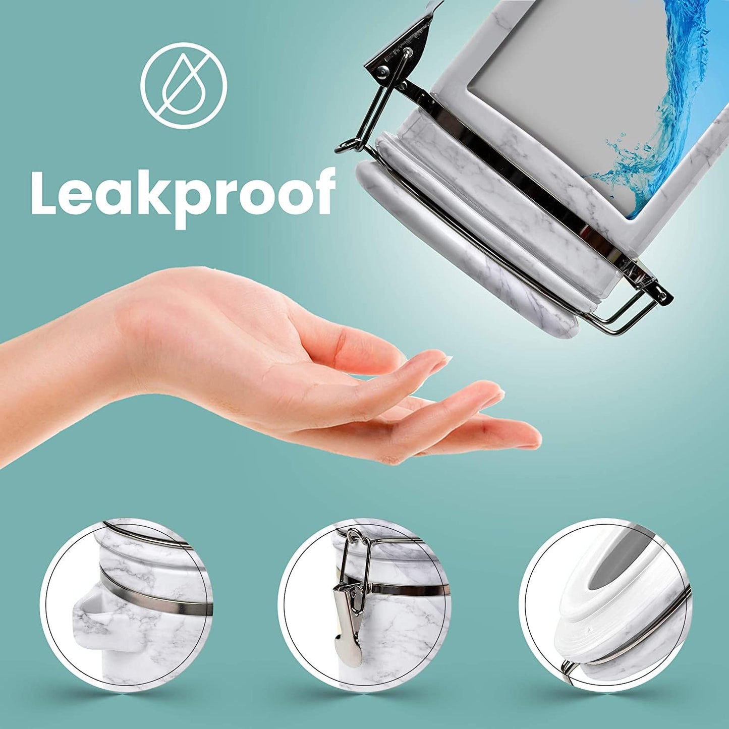 Home Intuition 4-Piece Ceramic Kitchen Canisters Set, Airtight Containers with Wooden Spoons Reusable Chalk Labels and Marker for Sugar, Coffee, Flour, Tea (White Marble)