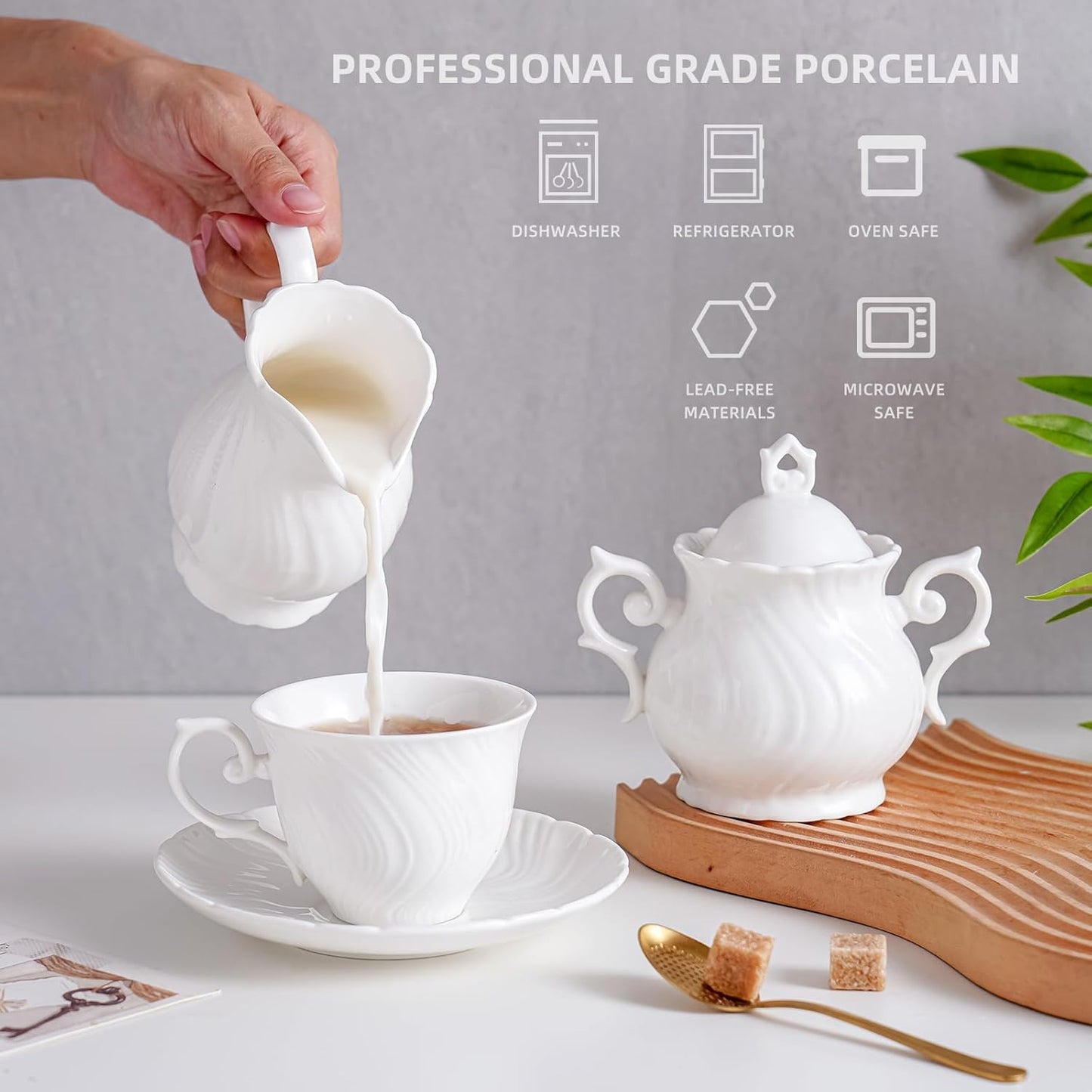 Sugar and Creamer Set Ceramic, Creamer Pitcher and Sugar Bowl with Lid, Creamer Pitcher with Handle,Sugar Cube Dish Coffee or Tea, White (white)