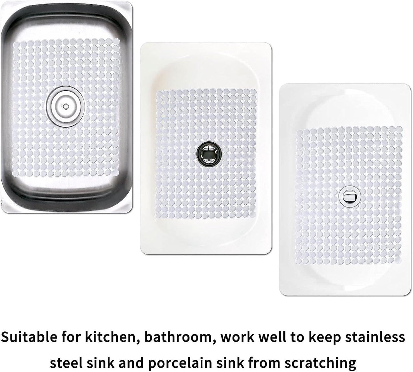 Qulable 2Pack Kitchen Sink Mat for Stainless Steel/Ceramic Sinks, PVC Eco-friendly Protectors for Bottom of Kitchen Sink, Adjustable, Fast Draining, Dots Design, 11.8x15.7 (Clear)