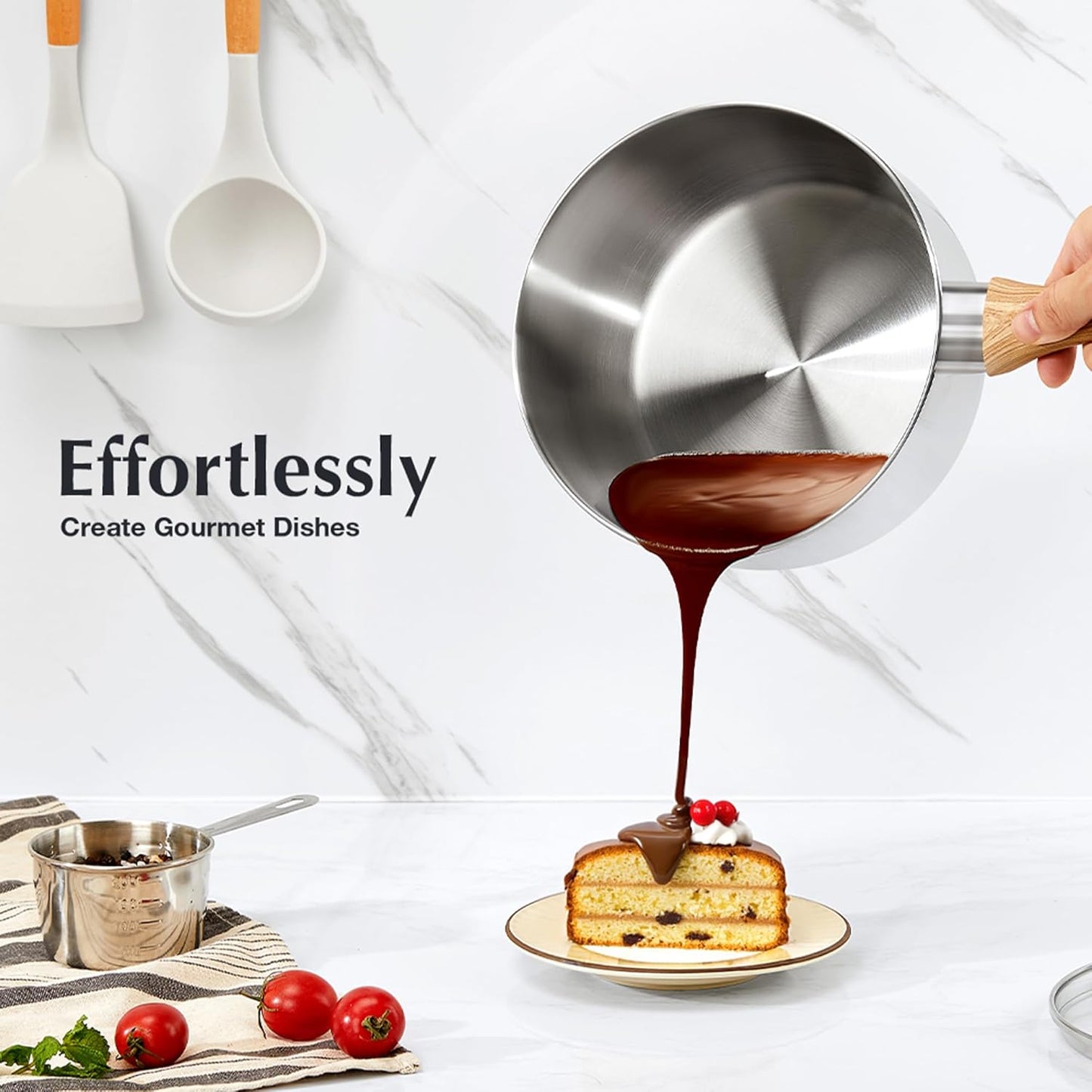 KOCH SYSTEME CS Stainless Steel Saucepan, 3 Quart Sauce Pan with Lid & Cool-Touch Bakelite Handle, 3 QT Saucepan with Lid, Induction Sauce Pan, Stainless Steel Pot 3 Quart