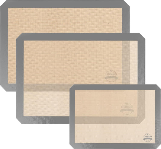 Silicone Baking Mat, Set of 3 Reusable Non-Stick Food Safe Baking Sheets for Cookies,for Making Cookies, Macaroons, Bread (Grey)