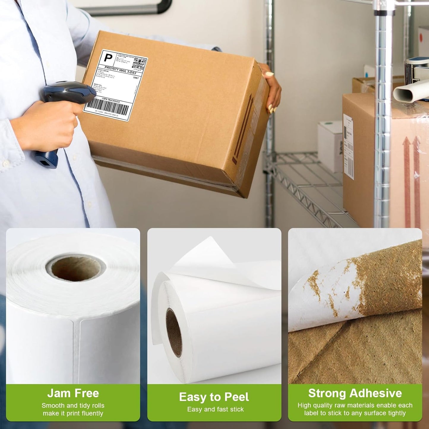 2" x 1" Direct Thermal Label, Paper for Barcodes Postage Address Perforated & Compatible with Rollo, Zebra, Munbyn, Nelko Printers(12 Rolls, 1300 Labels/Roll)