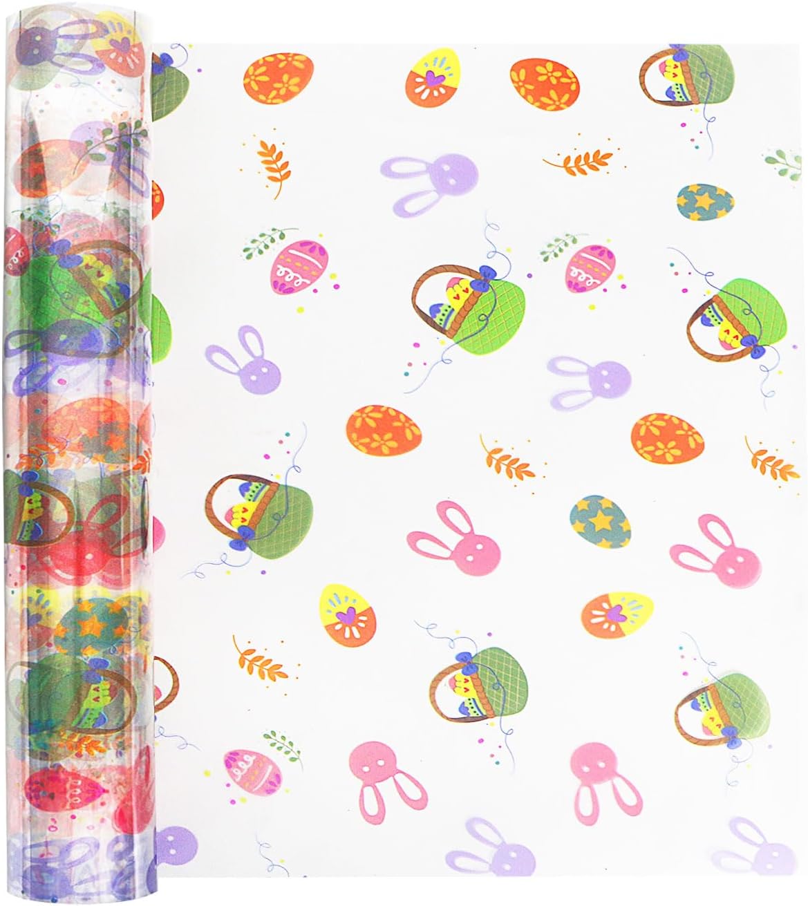 JOYIT 100ft Easter Cellophane Wrap Roll with Egg (35 in x 100 ft) - 3 Mil Thick Easter Wrapping Paper Roll, Easter Cellophane Bags for Baskets Candy Gift Wrapping
