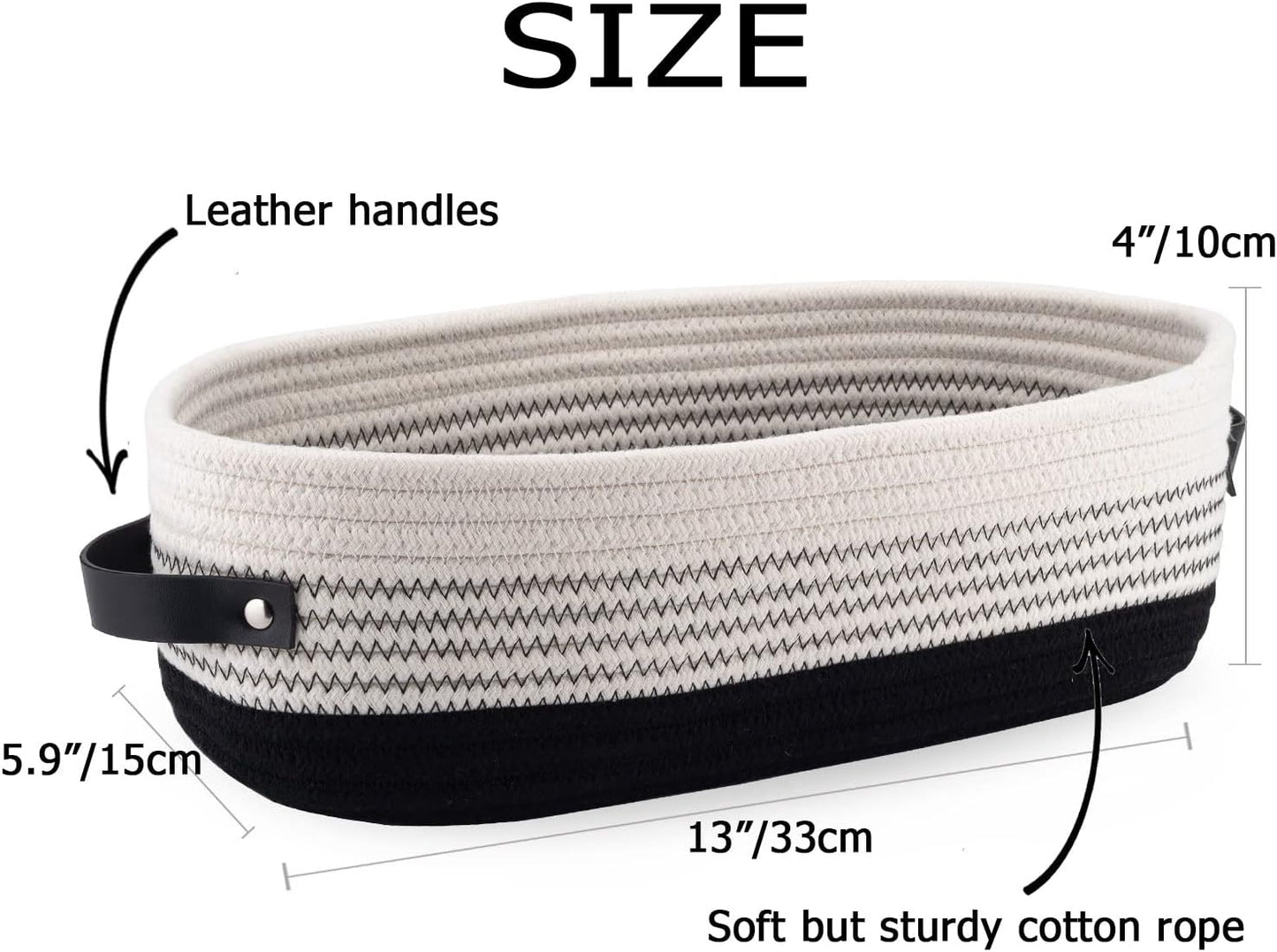 2 Pack Cotton Rope Toilet Basket Bathroom Decor Baskets, Toilet Paper Holder Basket, Farmhouse Home Decor Organizing 13"x5.9"x4" Black