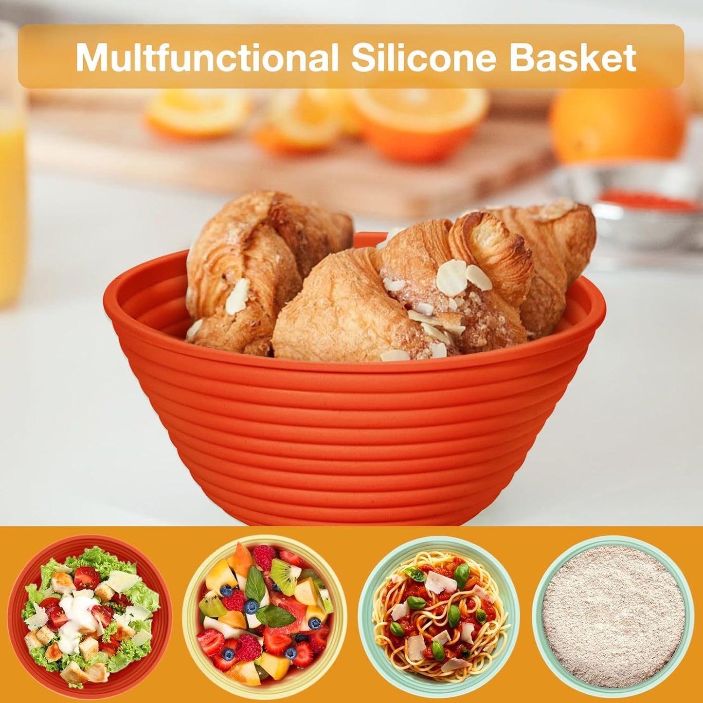 Silicone Banneton, Sourdough Bread Baskets (Set of 6, 5 Inch), Round Proofing Bread Bowls with Starter Kit, Bread Making Baking Supplies