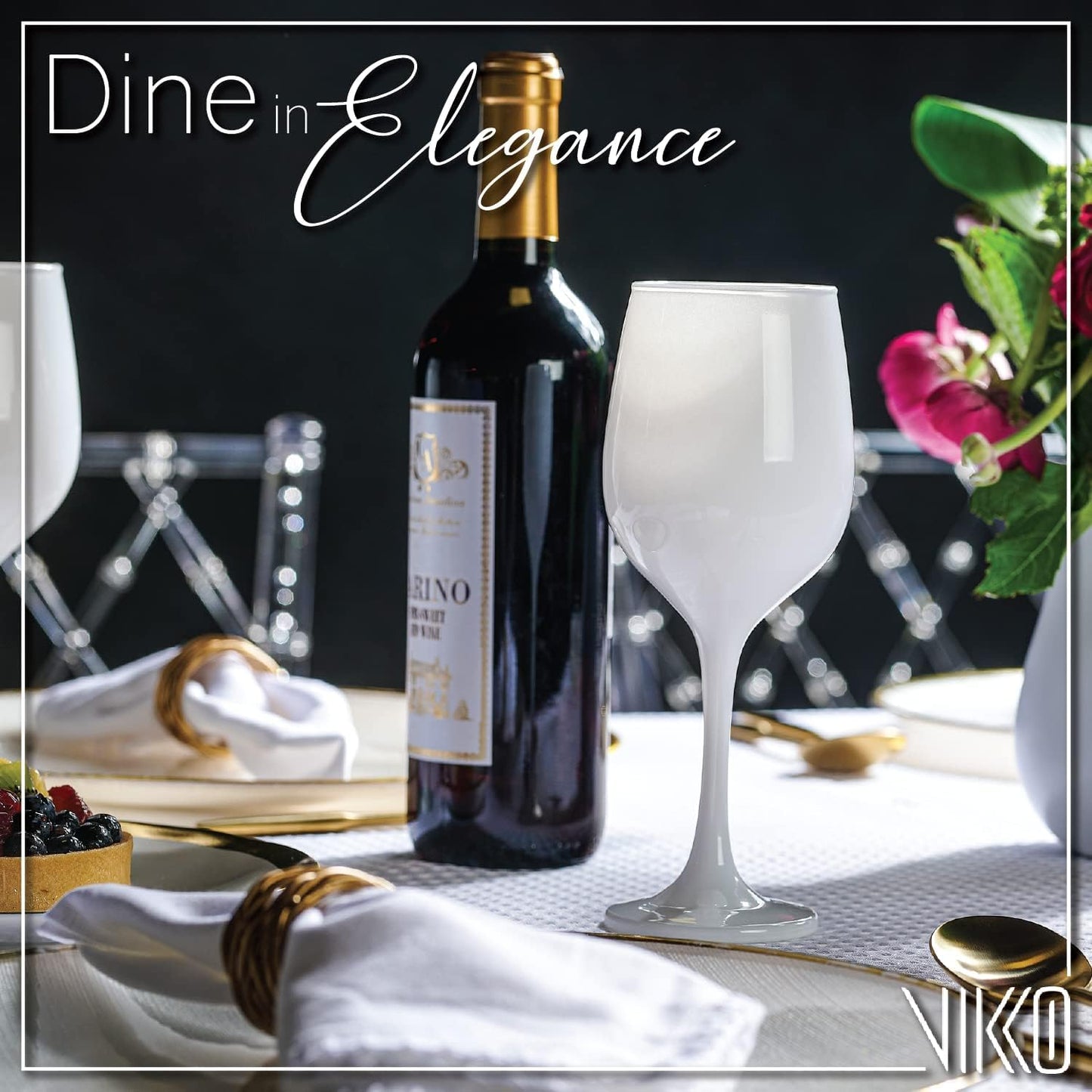 Vikko Decor Fancy White Wine Glasses, 14 Oz With Stem - Thick & Durable, Dishwasher Safe, Great For Wine Tasting - Set Of 6 Decorative Goblets