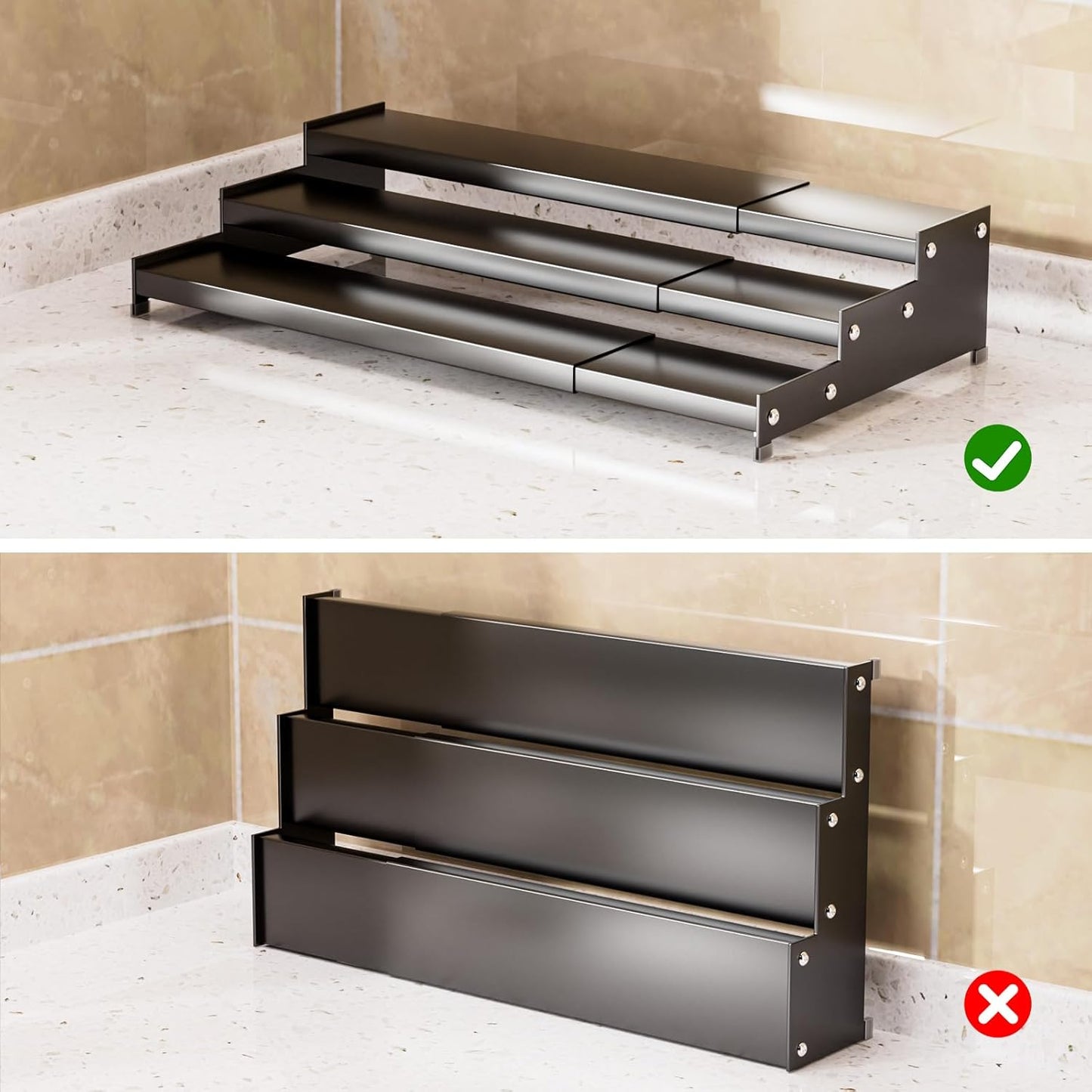 Premium Spice Rack Organizer for Countertops - 3-tier space-saving kitchen organizer for spice jars, oil bottles and utensils 1 Pack Grey (modern rust-resistant design)