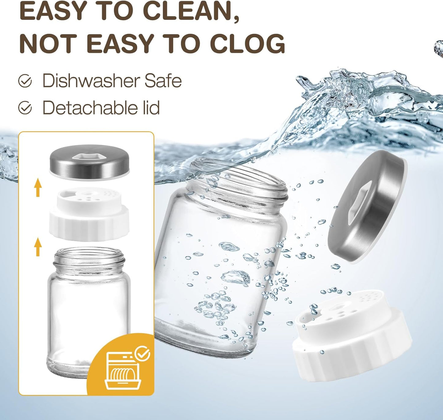 VUCCHINI Salt and Pepper Shaker Set with Adjustable Pour Holes 3.4 oz Seasoning Spice Shaker with Lid Stainless Steel Salt Dispenser Farmhouse Kitchen