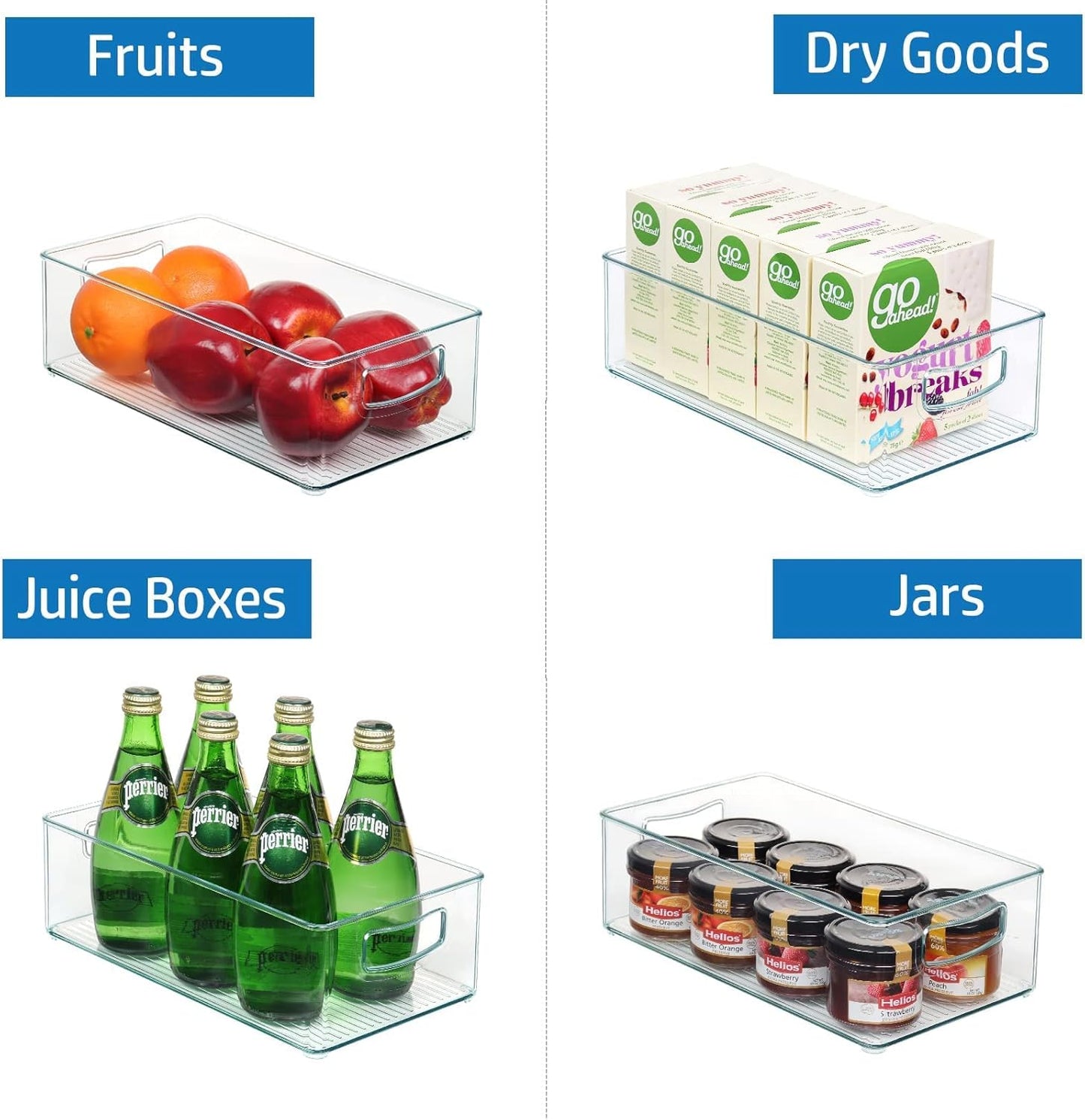 Hudgan Set Of 8 Fridge Organizer Bins, Stackable Plastic Organizer Bins for Fridge Pantry, 4 Large and 4 Small Refrigerator Organizers and Storage - Food Safe, BPA Free