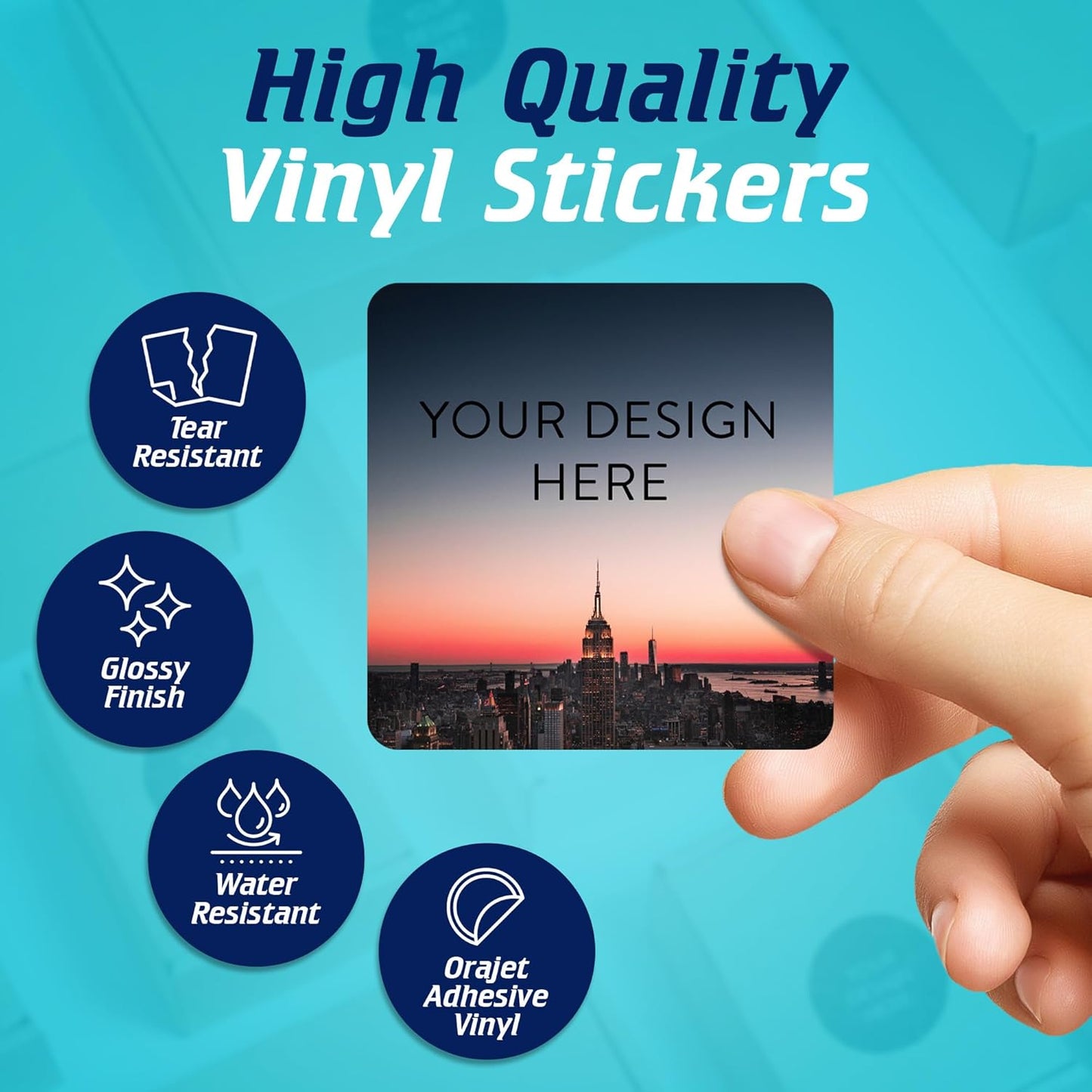 100 Custom Vinyl Stickers - Upload Your own Image, Text, Design, Logo - Personalized Logo Labels for Handmade, Packaging, Bottle, Jars, Candle, Brand Stickers (City, 1.5x1.5 Square)