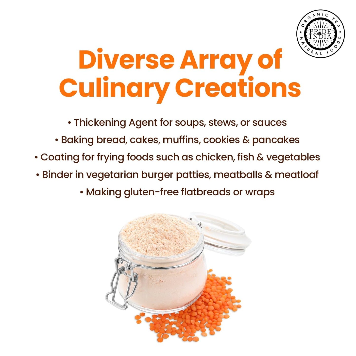 Pride of India - PACK of 6 - Red Lentil Flour 1 lbs (454 gm) Hint of Sweetness Slightly Nutty Earthy Flavor Freshly Milled in Small Batches | Used for Cooking Baking Thickening Coating