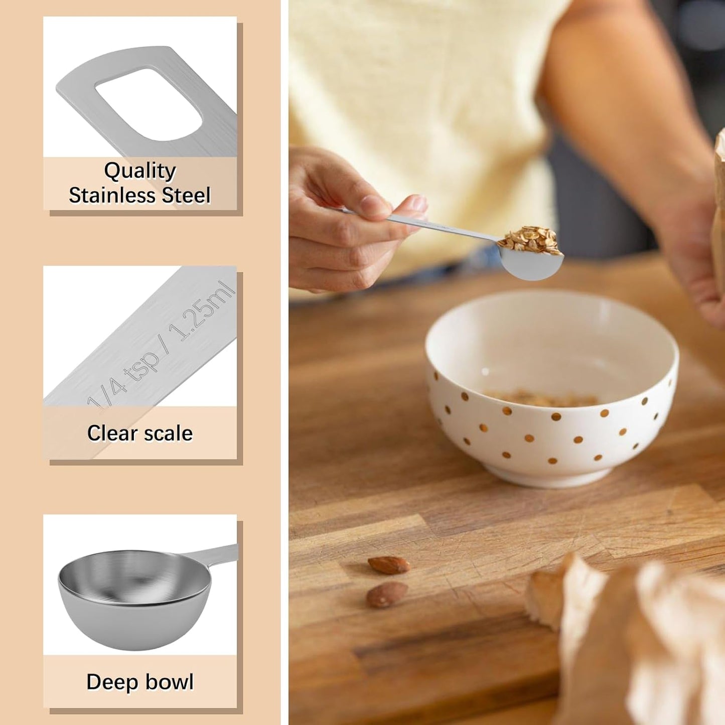 1PCS 1/4tsp (1.25ml) Single Measuring Spoon, Stainless Steel Individual Teaspoons Only