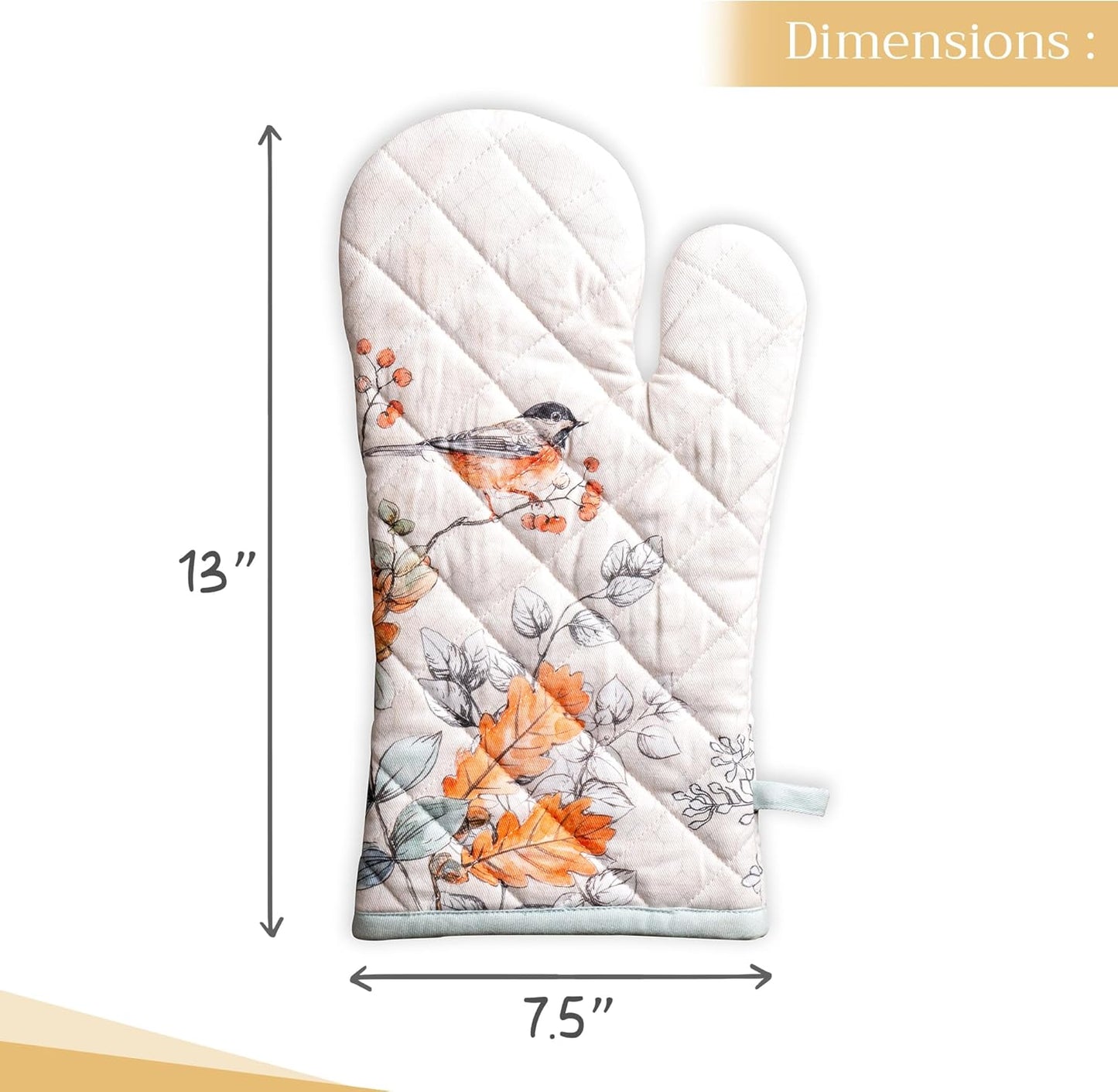 Maison d' Hermine Oven Gloves 100% Cotton Oven Mitt 7" x 13" with Loop Heat Resistant, BBQ, Cooking Gloves, Baking, Grilling, Kitchen, Handling Hot Pans (Pack of 1, Whitish Shabby Chique)