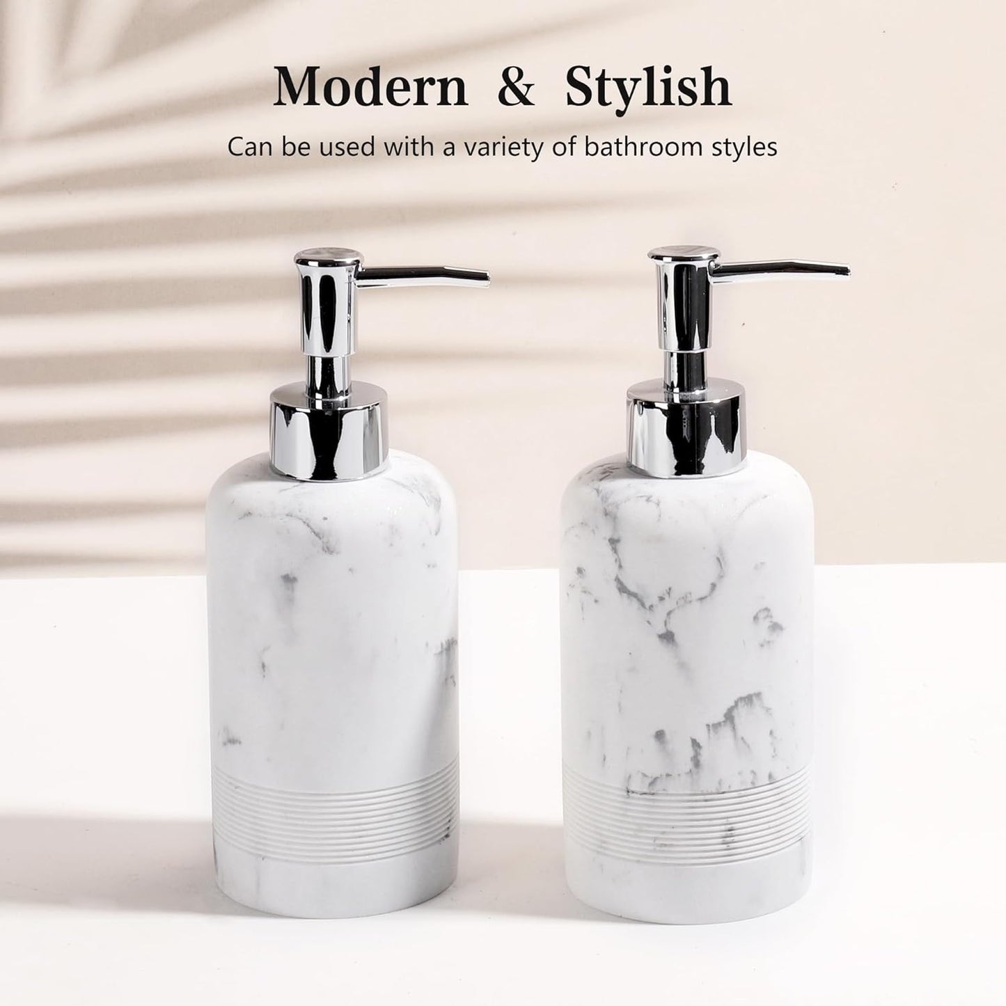 2pcs/Set Hand Soap Dispenser Sets - 10.8oz Refillable Resin Liquid Soap Dispensers with Rust-Proof Pump for Bathroom Countertop or Kitchen, Marble White