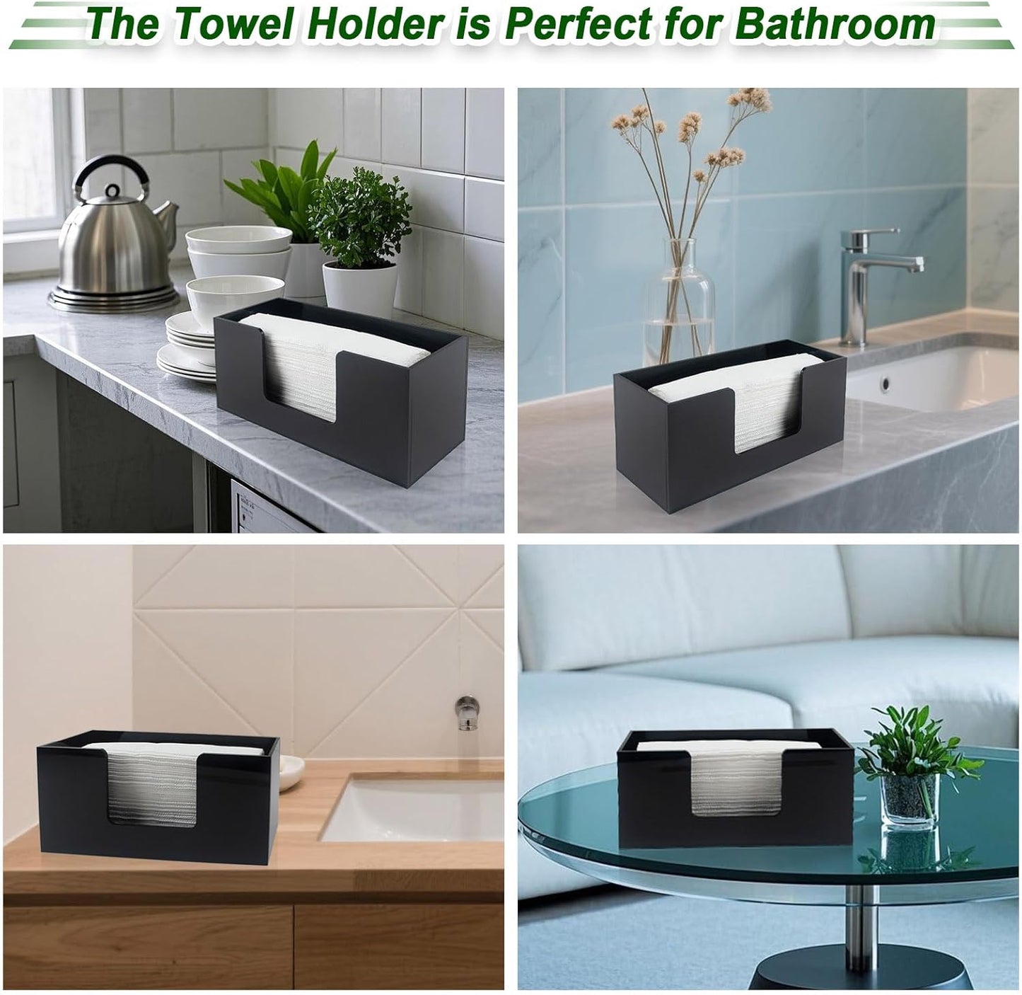 2Pack Paper Towel Holder Countertop, Acrylic Bathroom Paper Towel Holder, Black Napkin Holder for Kitchen, Countertop Multifold Z-fold C-fold,Trifold Paper Hand Towel Dispenser for Bathroom Toilet (2)