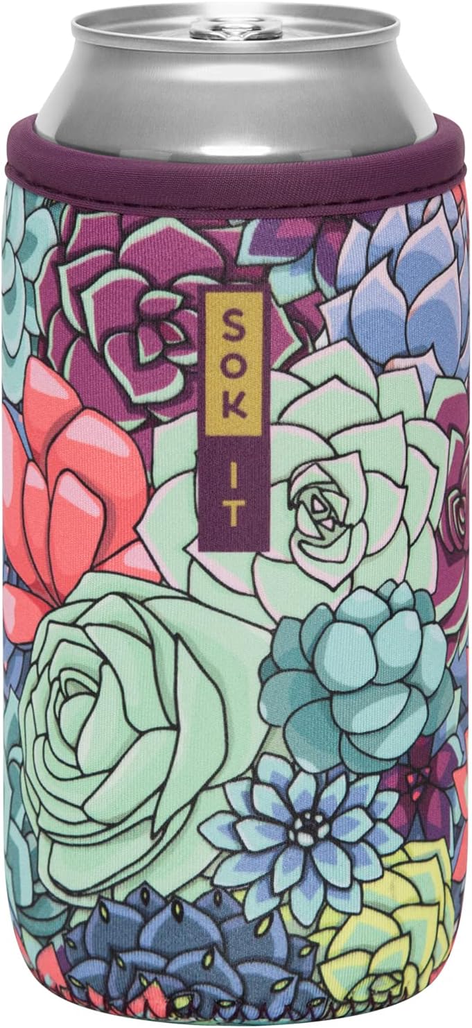 Sok It CanSok Sleeve for Beer & Soda Insulated Neoprene Cover (Succulents, 16oz Can Sleeve)