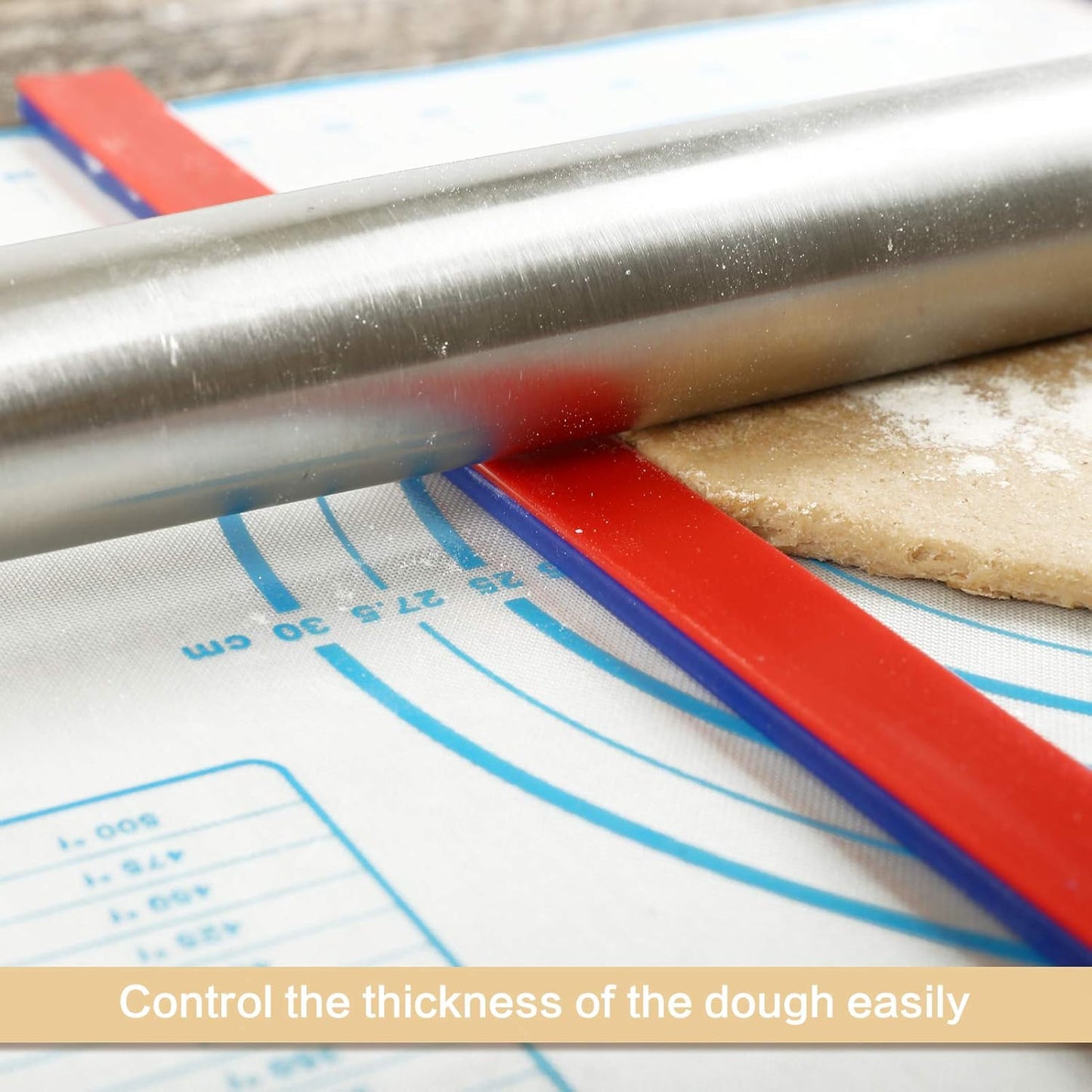 GWHOLE 6Pcs Rolling Pin Guides, Non-Stick Silicone Rolling Pin Ruler Dough Thickness Guides For Dough Cookies Noodles Pizza Baking Strips for Home Kitchen Restaurant