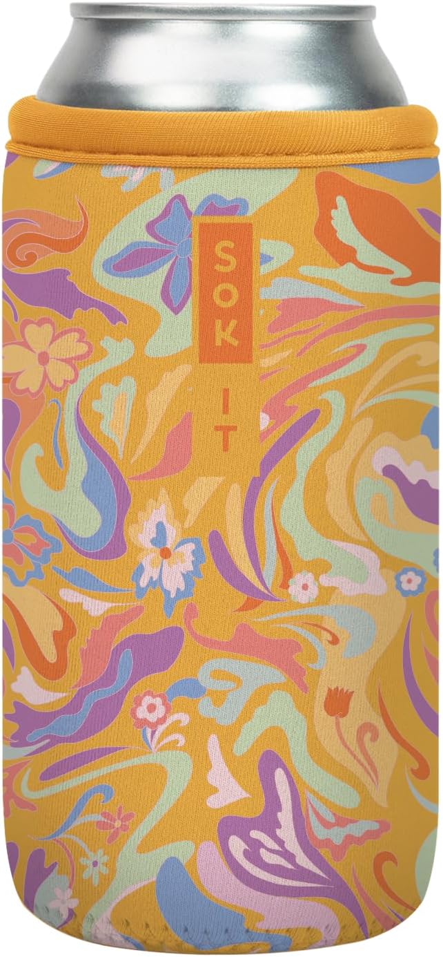 Sok It CanSok Sleeve for Beer & Soda Insulated Neoprene Cover (Groovy Swirls, 16oz Can Sleeve)