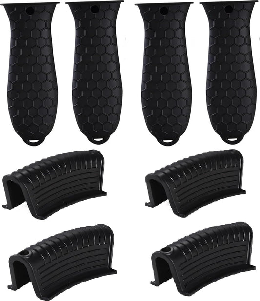 8 Pieces Silicone Hot Tool Holder Heat Resistant Potholder Cookware Handle Non Slip Rubber Pot Holders Handles Grip Covers for Cast Iron Skillet Silicone Cooking Kitchen Suits (Black)