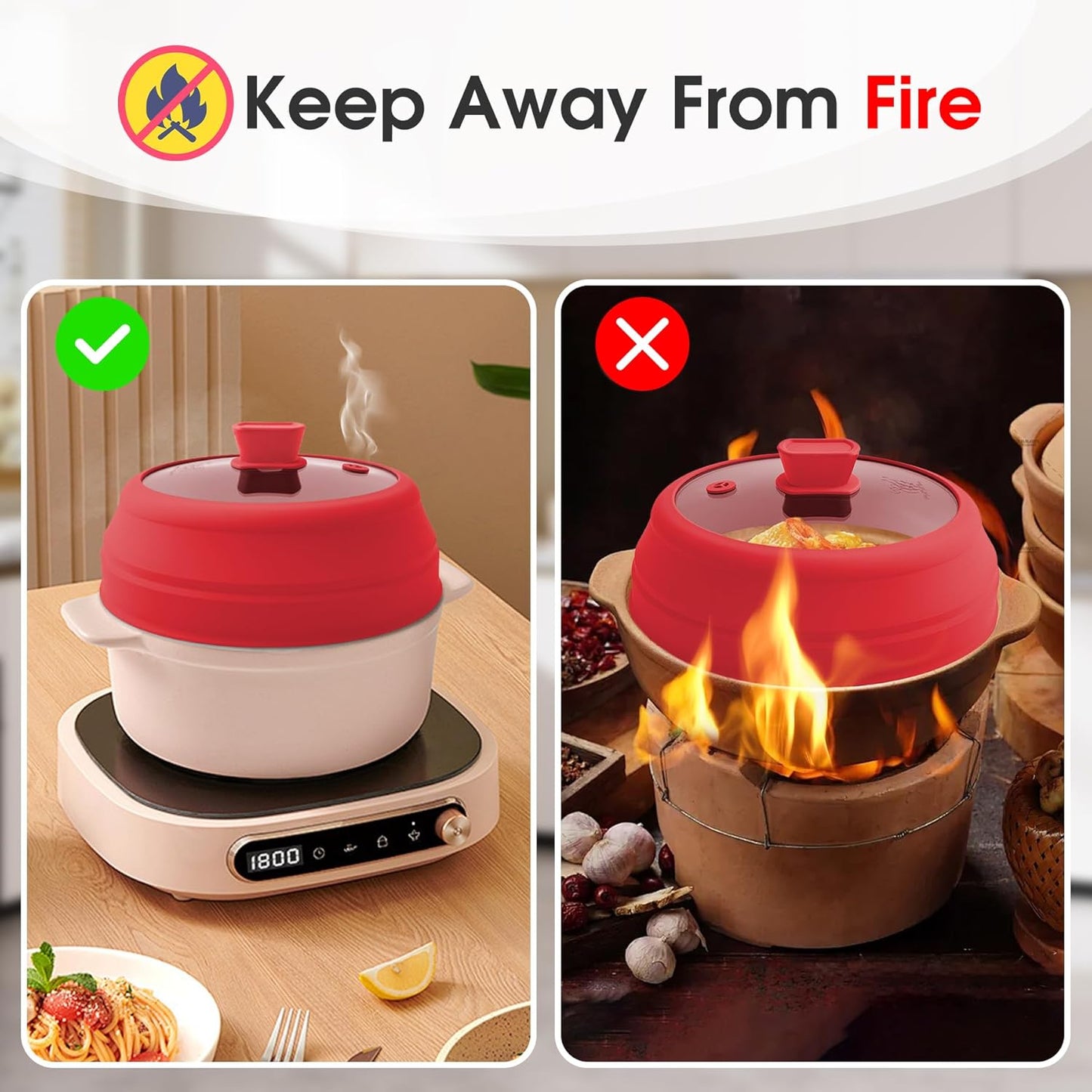 Microwave Splatter Cover Glass Microwave Cover for Food Collapsible Splatter Guard Lid with Silicone Handle for Pot Plate Bowl 9 Inch Red