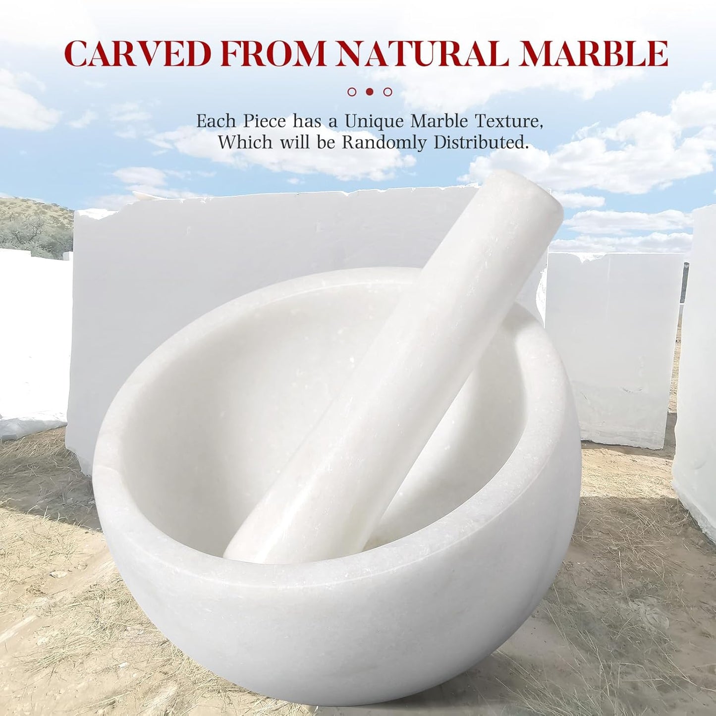 Koville Marble Mortar and Pestle Set, 6.3"-2 Cups Grinder Bowl for Guacamole, Salsa, Pill Crusher, Spice, Herb, Garlic, Nut, Heavy Duty Grinder for Kitchen(Namib Fantasy)