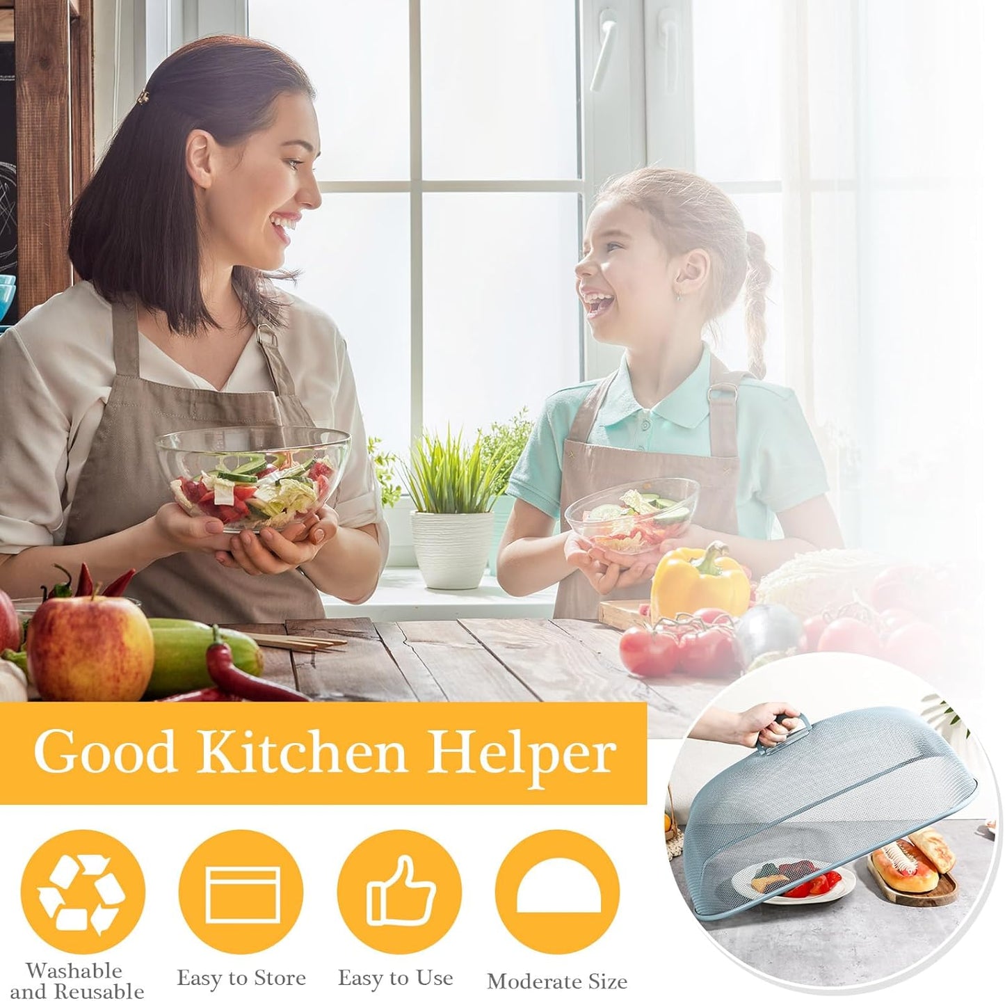 Hicarer 4 Pcs Metal Mesh Screen Food Cover for Outdoors Set Large 18.5 Inch Mesh Food Tents for Outdoor Mesh Food Covers Picnic Food Covers for Indoor Plate (Black, Blue, Green, Pink)