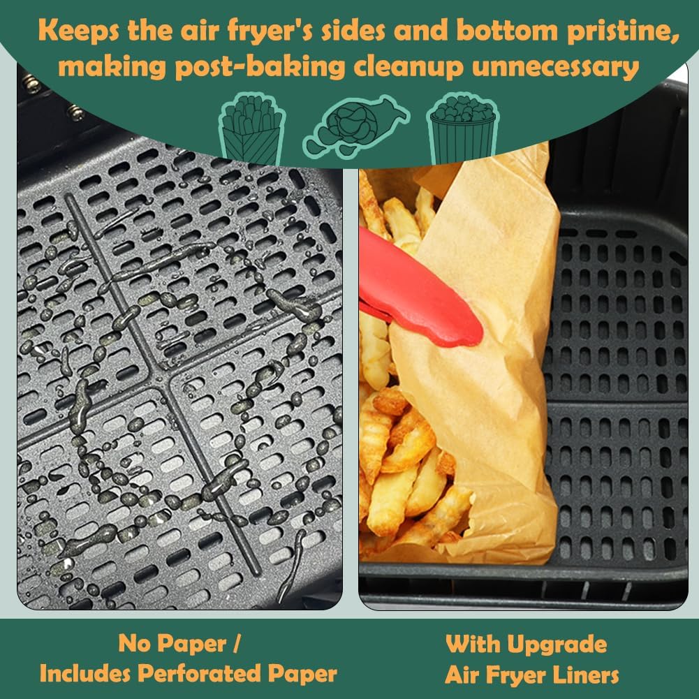 BYKITCHEN Large Air Fryer Liners, Set of 100, 10 Inch Square Air Fryer Liners, XL Airfryer Disposable Paper Liner, Compatible with Corsori, Ninja, Gourmia Airfryer and More