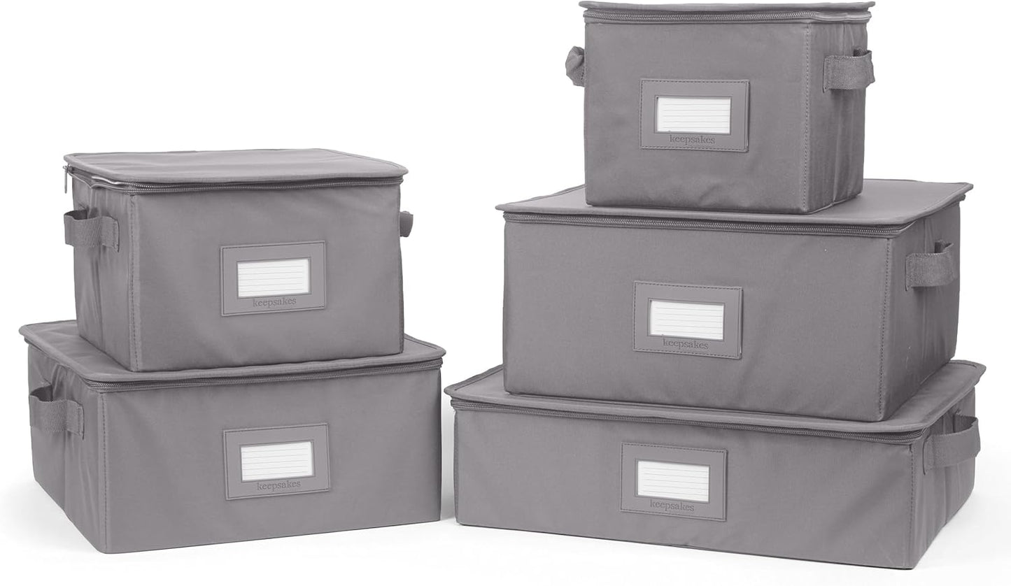Covermates Keepsakes Dish Storage Box - Stackable, Reinforced Handles, China Storage, Graphite