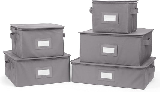 Covermates Keepsakes Dish Storage Box - Stackable, Reinforced Handles, China Storage, Graphite