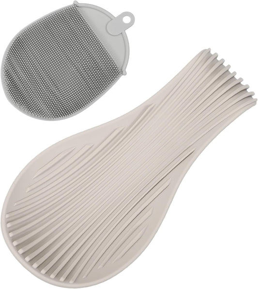 uxcell 1 Set Silicone Spoon Rest for Stove Top, Silicone Spoon Holder for Cooking Spatula, Ladle, Brush Khaki/Grey