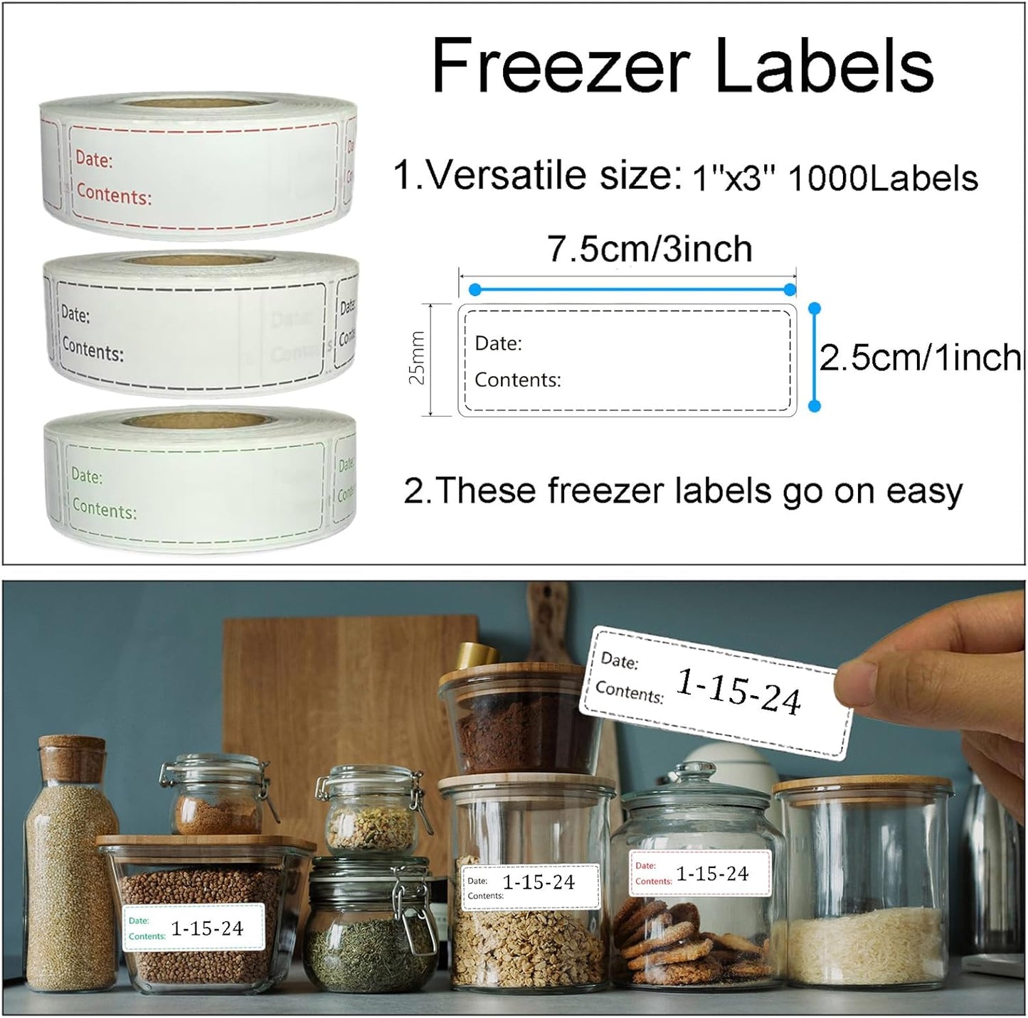 1000pcs Freezer Labels,1x3 inch for Food containers,Food Labels Quick and Easy to Remove- Easy to Write on(Green)