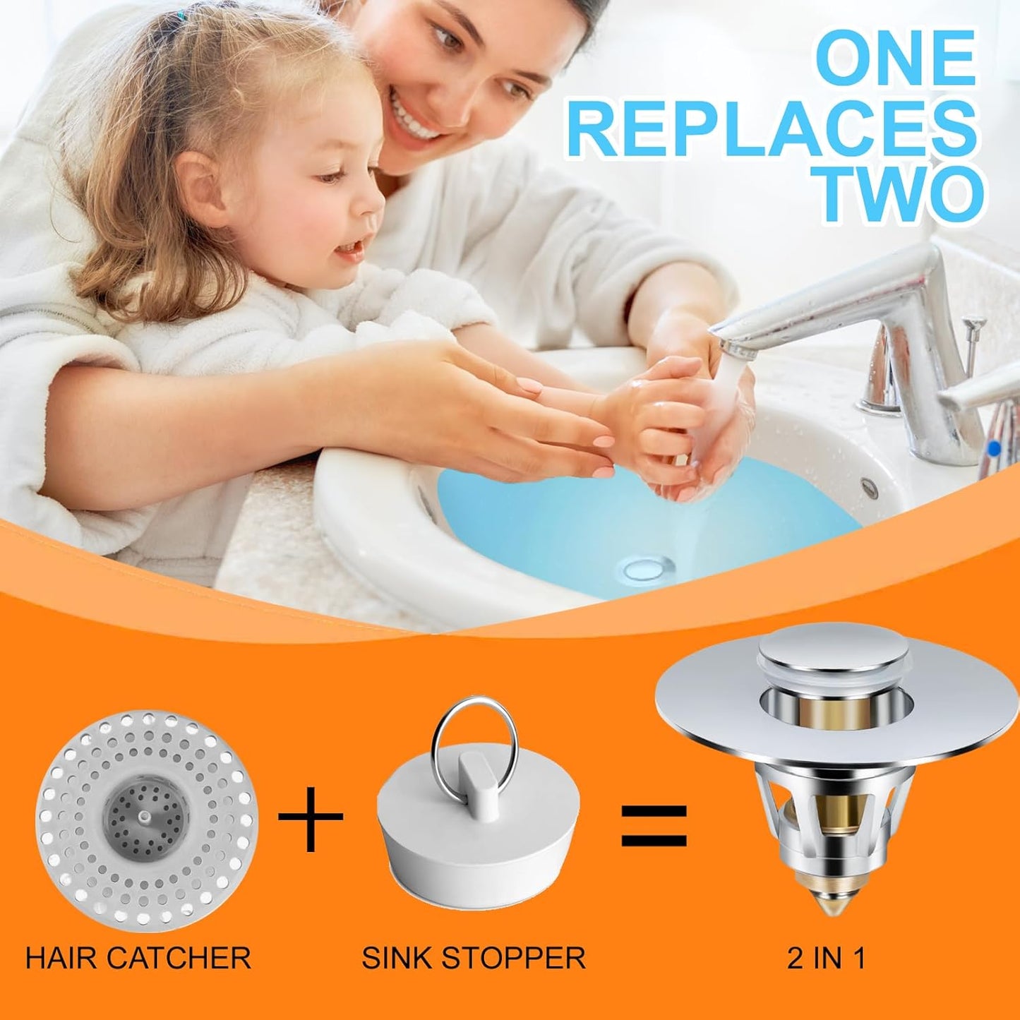 2 Pack Bathroom Sink Stopper, Fits 1.1-1.85 Inch Drain Holes, Pop Up Sink Drain Stopper, Easy to Use Drain Plug Bathroom Sink Drain Cover, Pure Brass Bathroom Sink Drain Strainer with Hair Catcher
