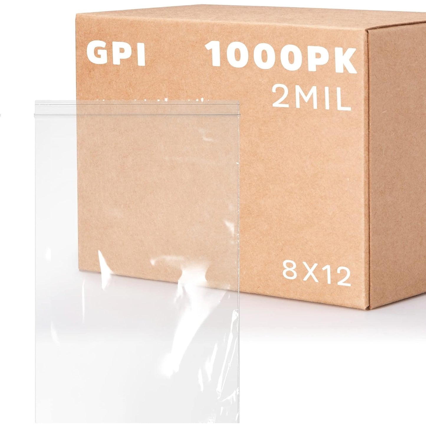 GPI - 8" x 12", Case of 1000, Clear Plastic Reclosable Zip Bags, 2 Mil Thick, Zip Poly Bags with Resealable Lock Seal Zipper For Food, Apparel, Medical, Household & Office Supplies