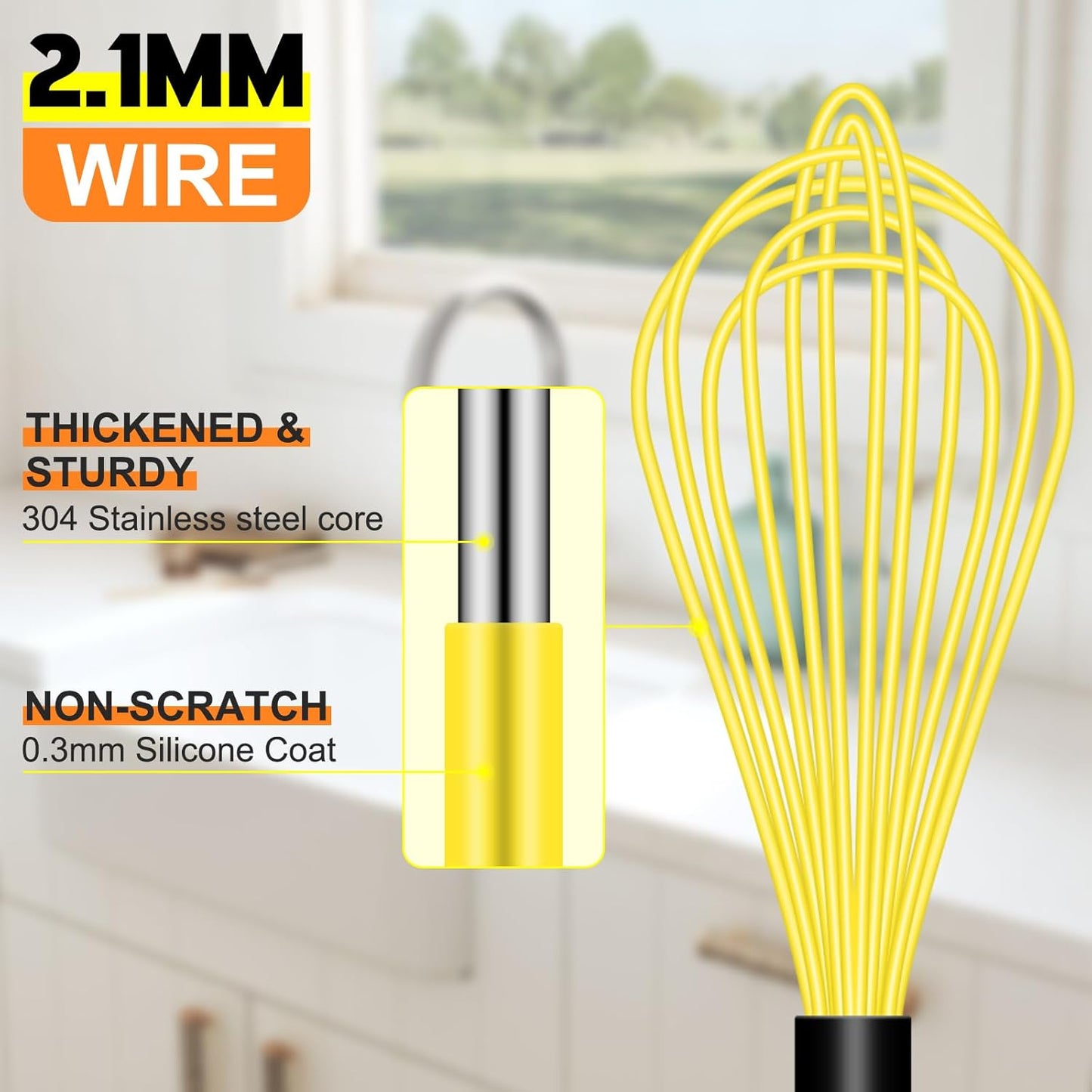 HOTEC 4 Pieces Silicone Whisks Set, Wire Balloon Whisks Egg Beater, Non-slip Handle Whisk for Non-stick Cookware Perfect for Cooking, Stirring, Beating and Blending (Multicolor)