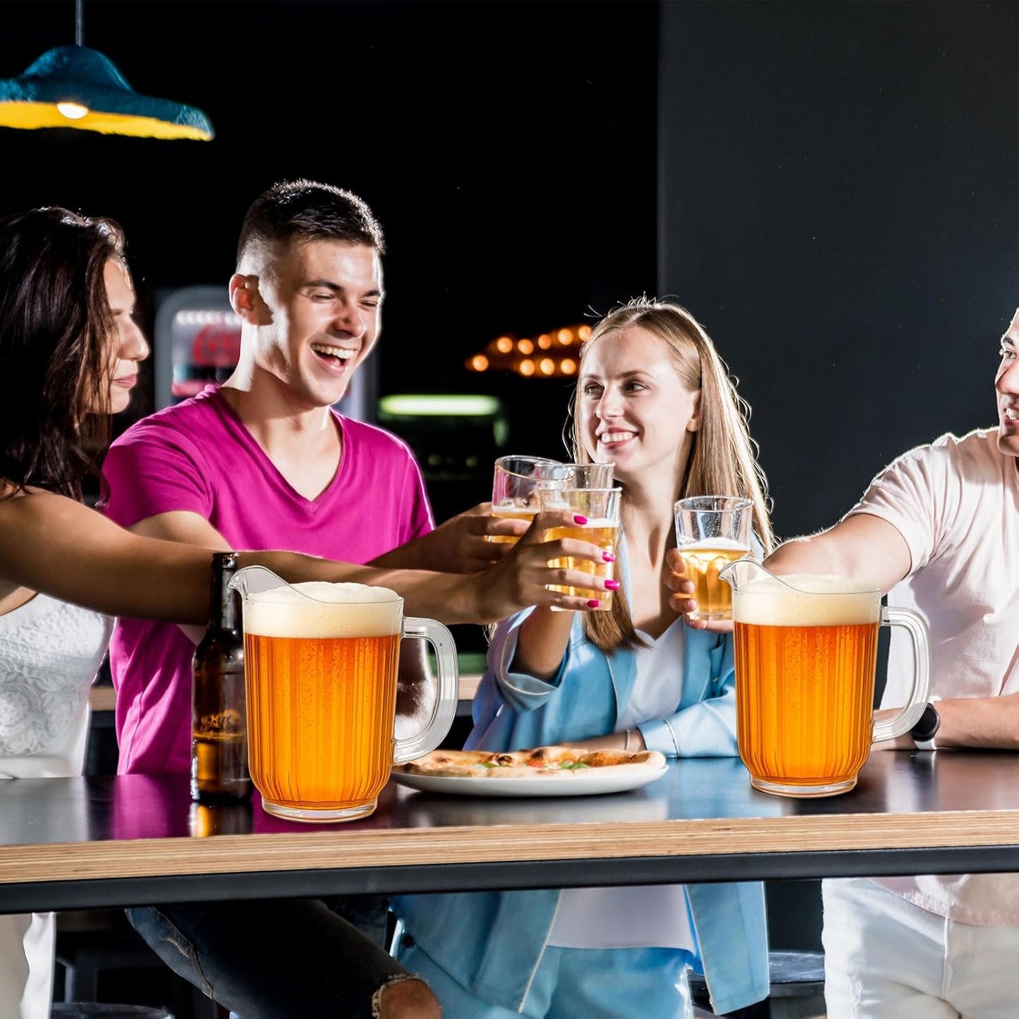 Tessco for you Plastic Pitchers 60 Ounce Clear Restaurant Jug Large Water Pitcher Carafe Serve Milk Tea Juice Drink for Parties Container Dispenser Beer Jar(3 Pcs)