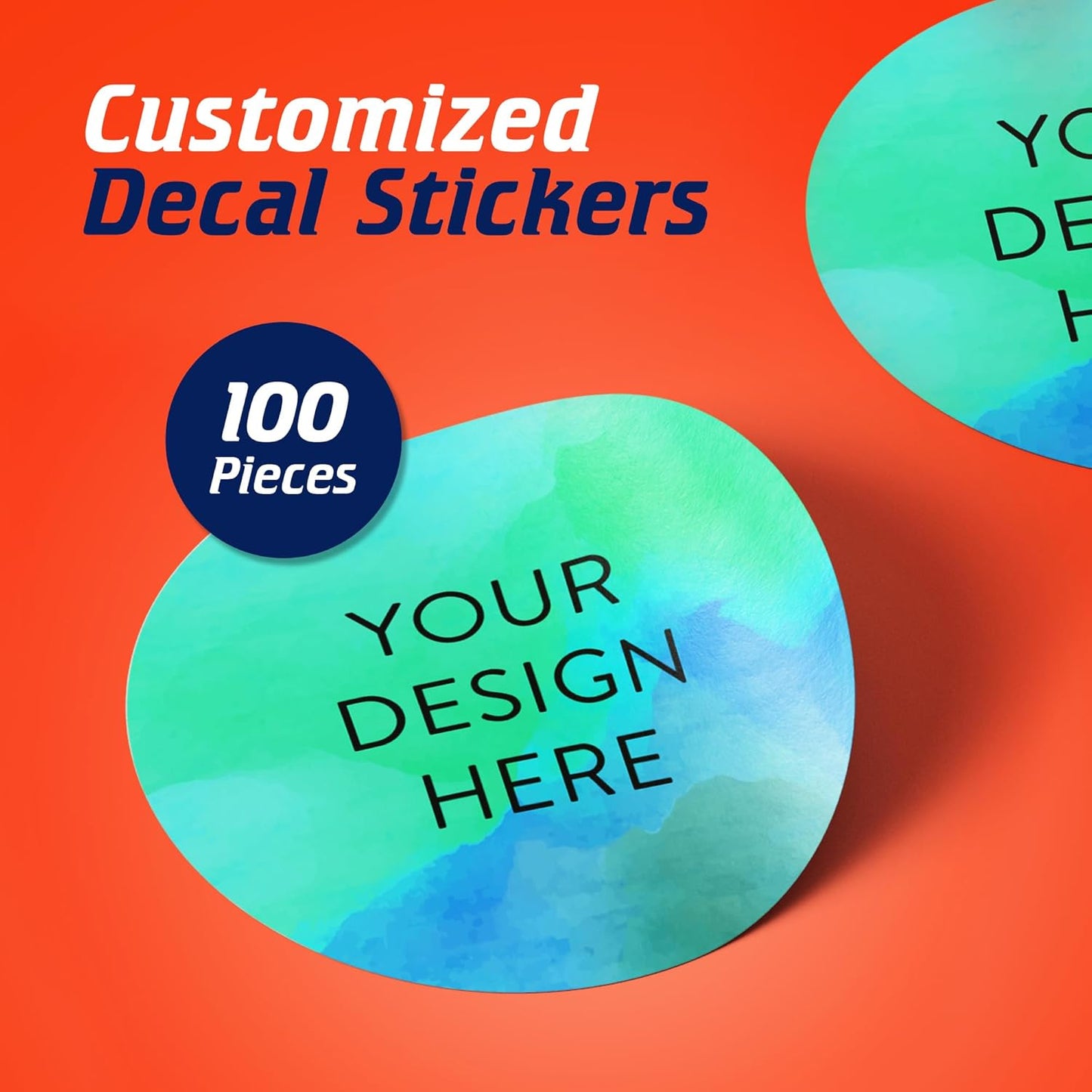 100 Custom Vinyl Stickers - Upload Your own Image, Text, Design, Logo - Personalized Logo Labels for Handmade, Packaging, Bottle, Jars, Candle, Brand Stickers (Blue Green, 1x1)