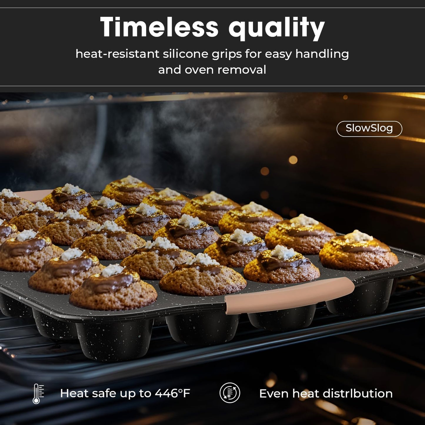 11-Piece Baking Pans Set, Nonstick Bakeware Sets, Oven Pans for Baking with Silicone Handles, Includes Cookie Sheet, Cake Pans, Loaf Pan, Pizza Pan, Muffin Pan, Khaki&Black¡­