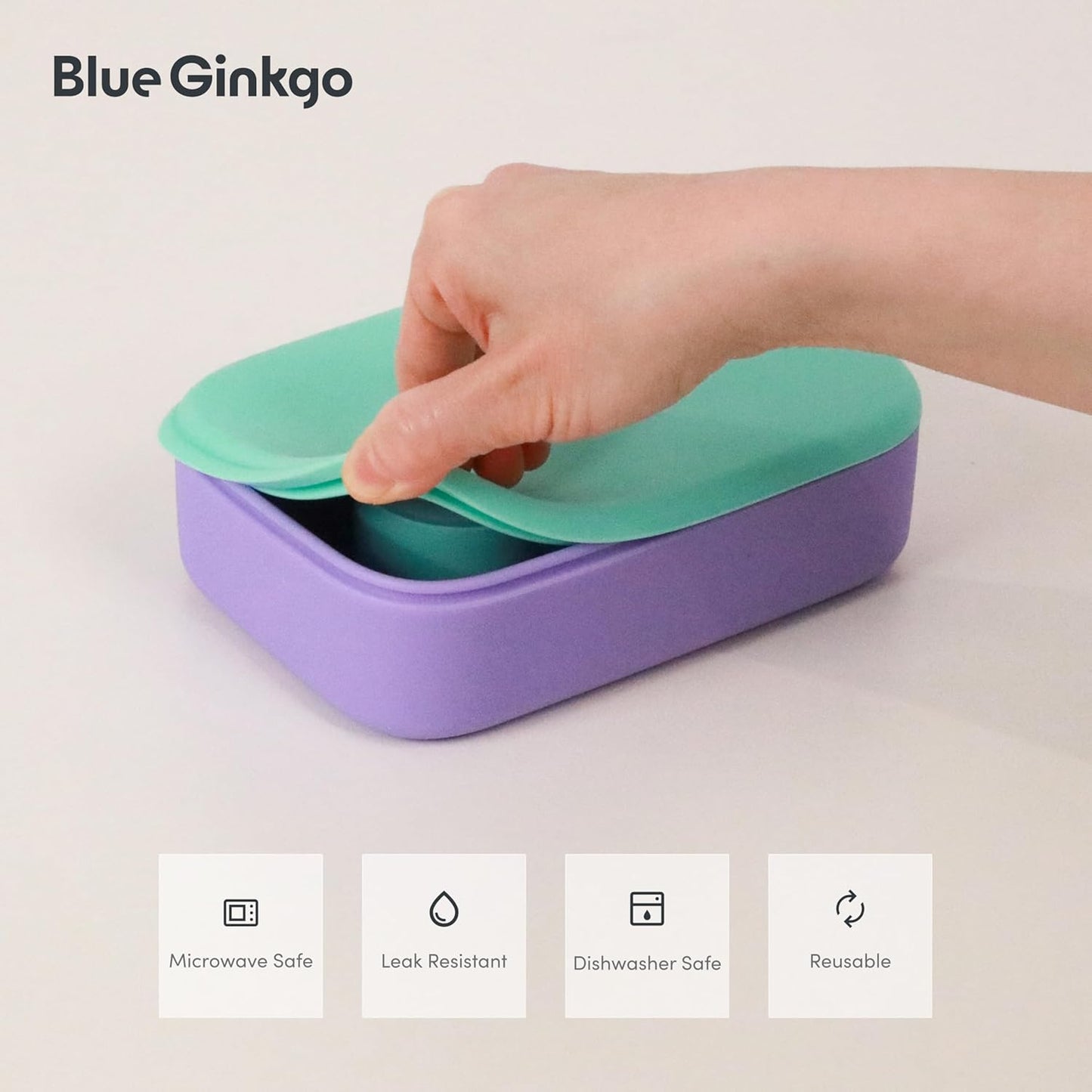BLUE GINKGO Silicone Lunch Box Set – Durable Heavy-Duty Silicone Bento Box, Microwave, Freezer, Dishwasher Safe – Airtight, BPA Free (Made in Korea, Purple)