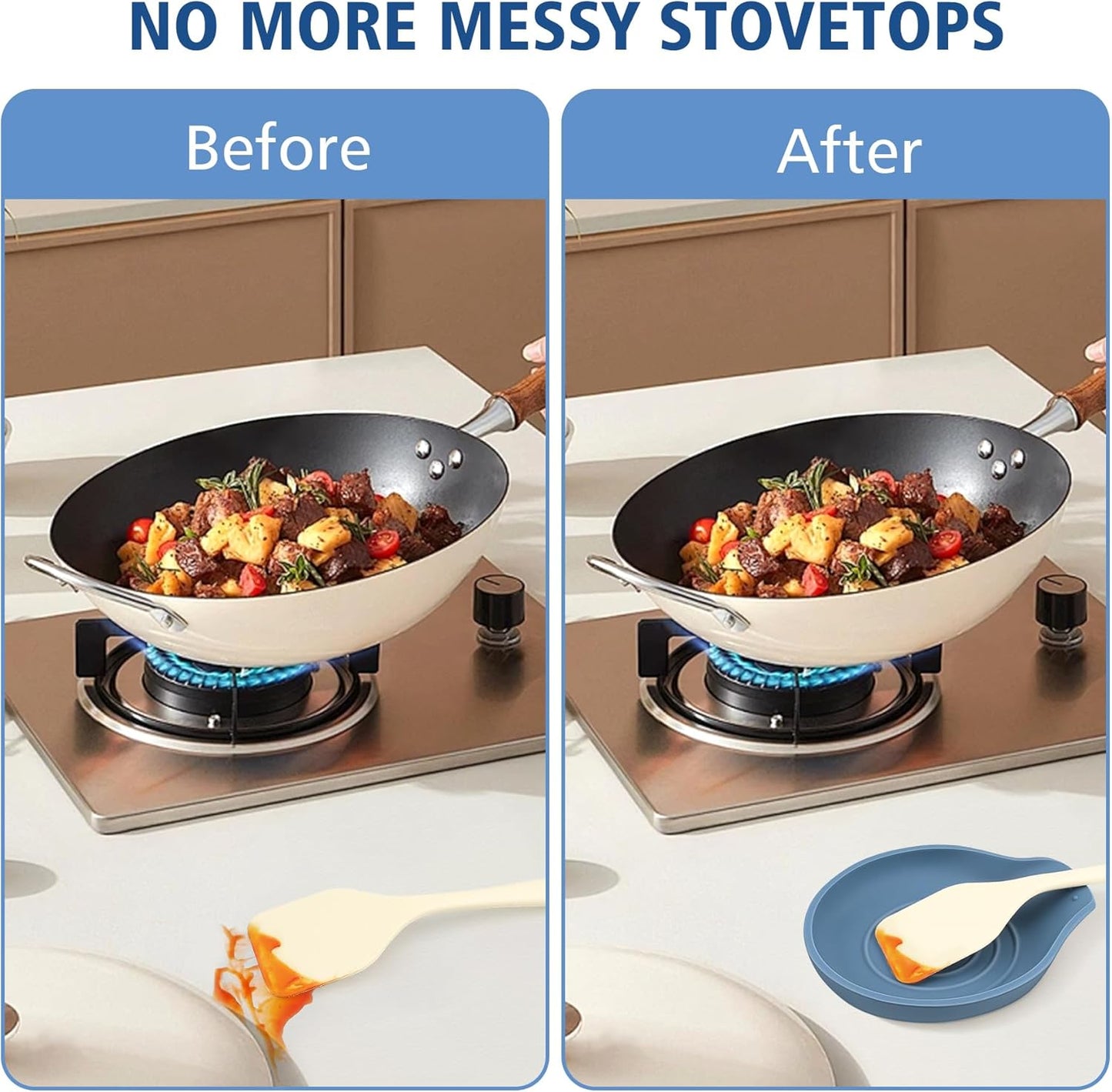 Silicone Spoon Rest for Stove Top - BPA-Free, Heat-Resistant Spoon Holder - Spoon Rest for Kitchen Counter - Large Cooking Utensil Rest for Spoons, Spatulas, Ladles or Tongs - Blue 2 Pack