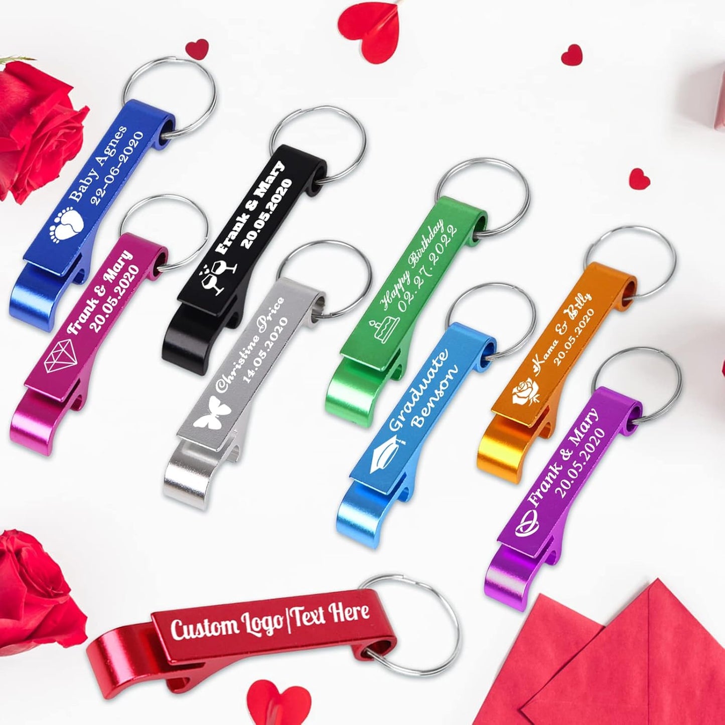 200PCS Personalized Bottle Opener Keychain Bulk Custom Beer Bottle Opener with Logo Text Engraved Wedding Bottle Opener Favors Customized Gifts for Guests Baby Shower Birthday Party-Sky Blue