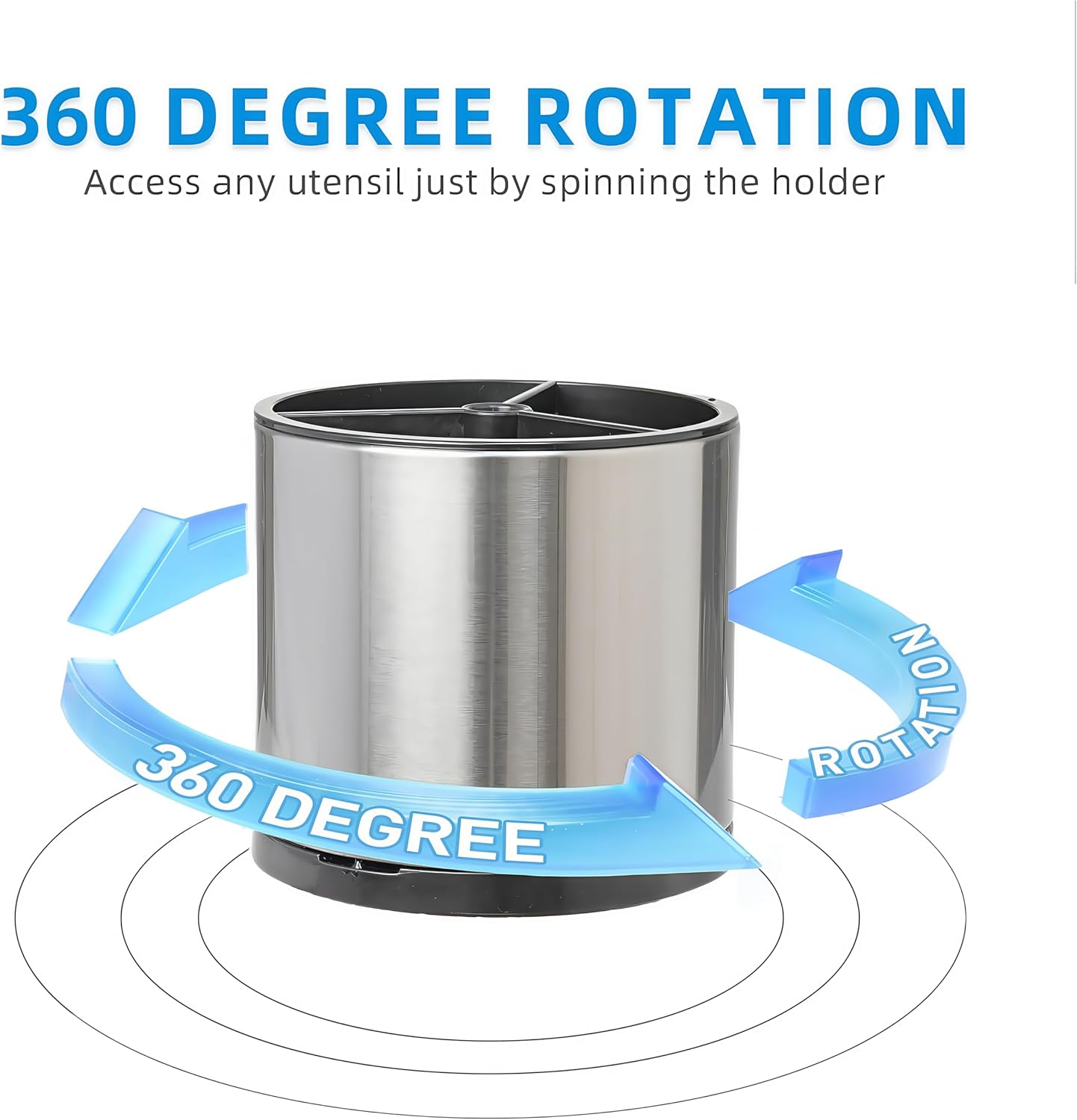 Utensil Holder,Kitchen Utensil Holder For Counter,Rotating Silverware Organizer Cooking Flatware Spoon Spatula Tool Cutlery Container Stainless Steel Caddy