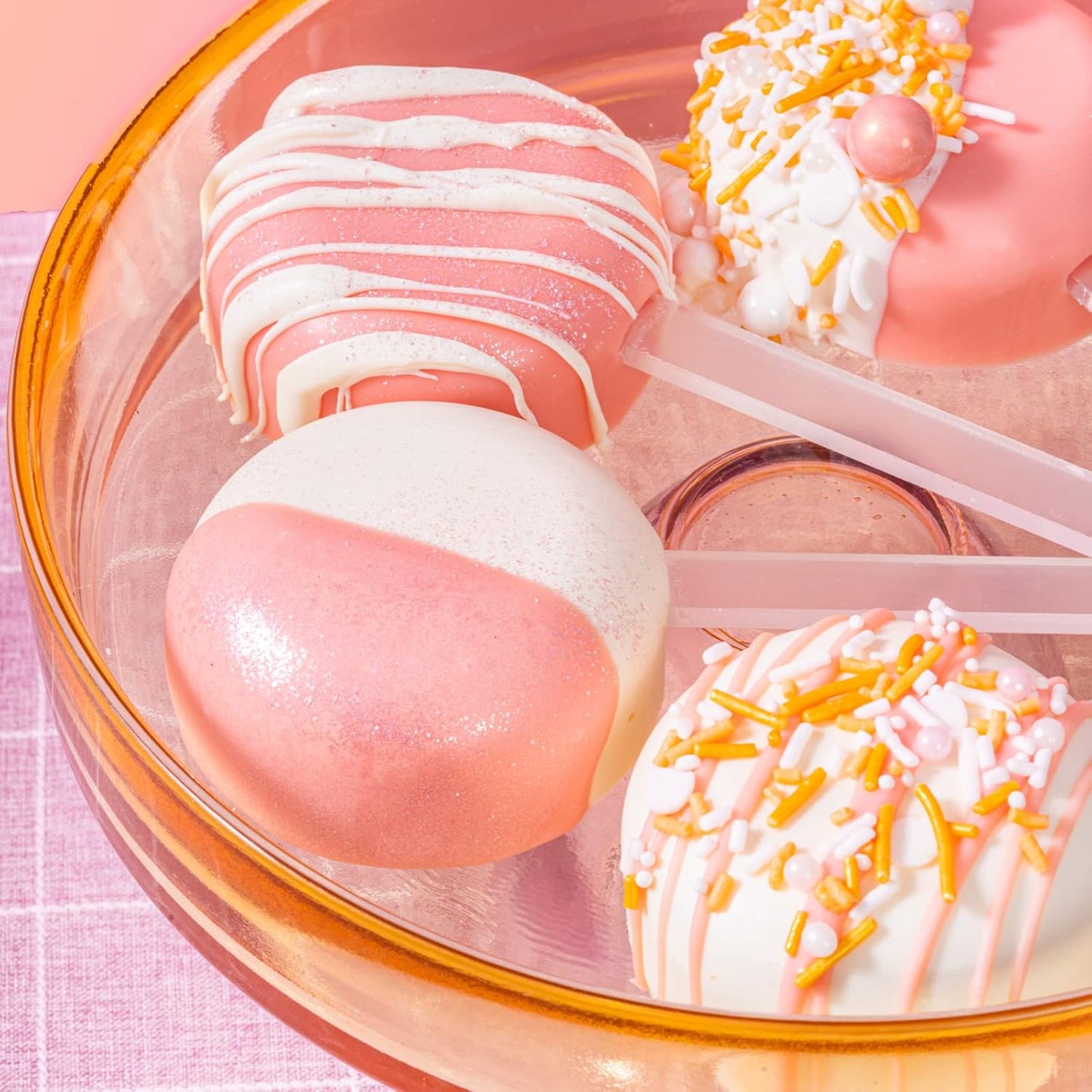 Fancy Sprinkles Halle Round Cakesicle Mold, 4 Cavities Reusable Silicone, Includes 8 Clear Acrylic Sticks,Baking & Dessert Decorating, Oven Safe (10 ¼” W x ⅞” H x 6 ⅜”)