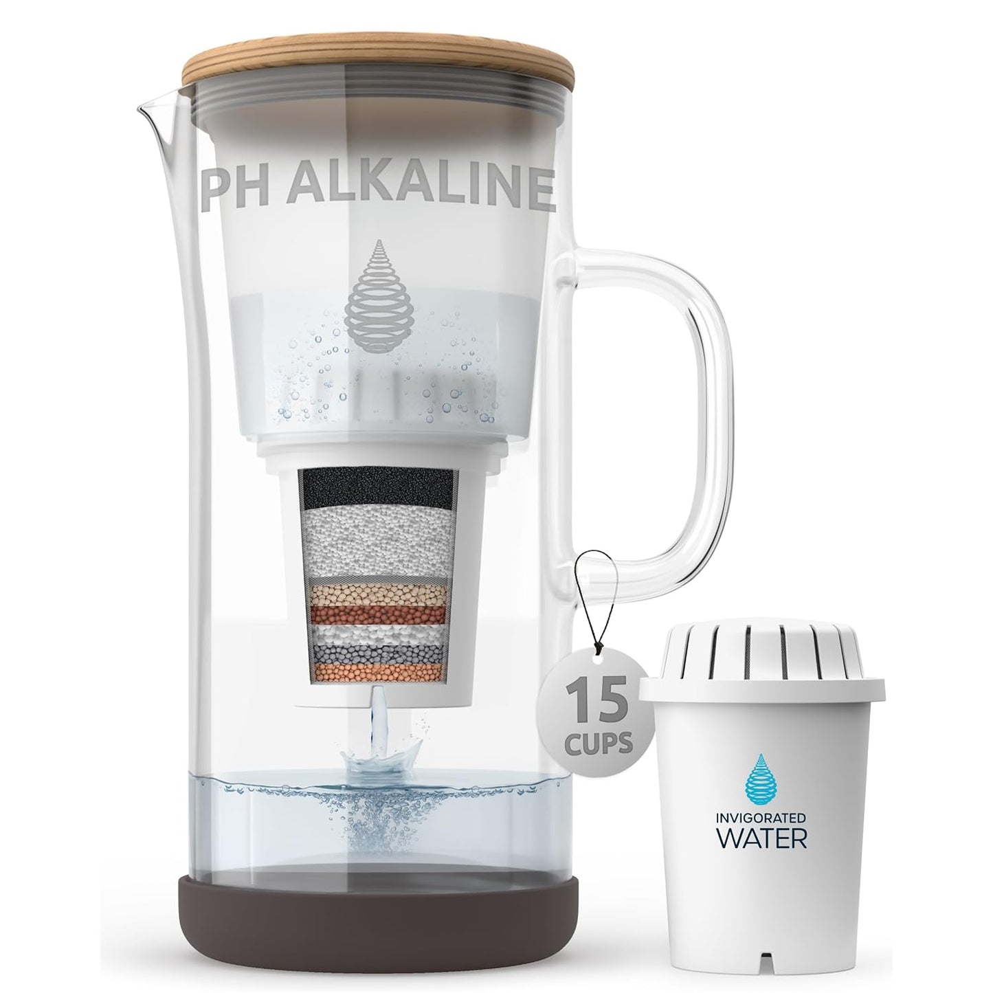 Invigorated Water pH Restore Glass Alkaline Water Pitcher - Long Lasting Water Filter Pitcher with Multi-Stage Filtration System - Glass Water Jug for High pH, Pure Drinking Water - 3.5 L / 118 Oz